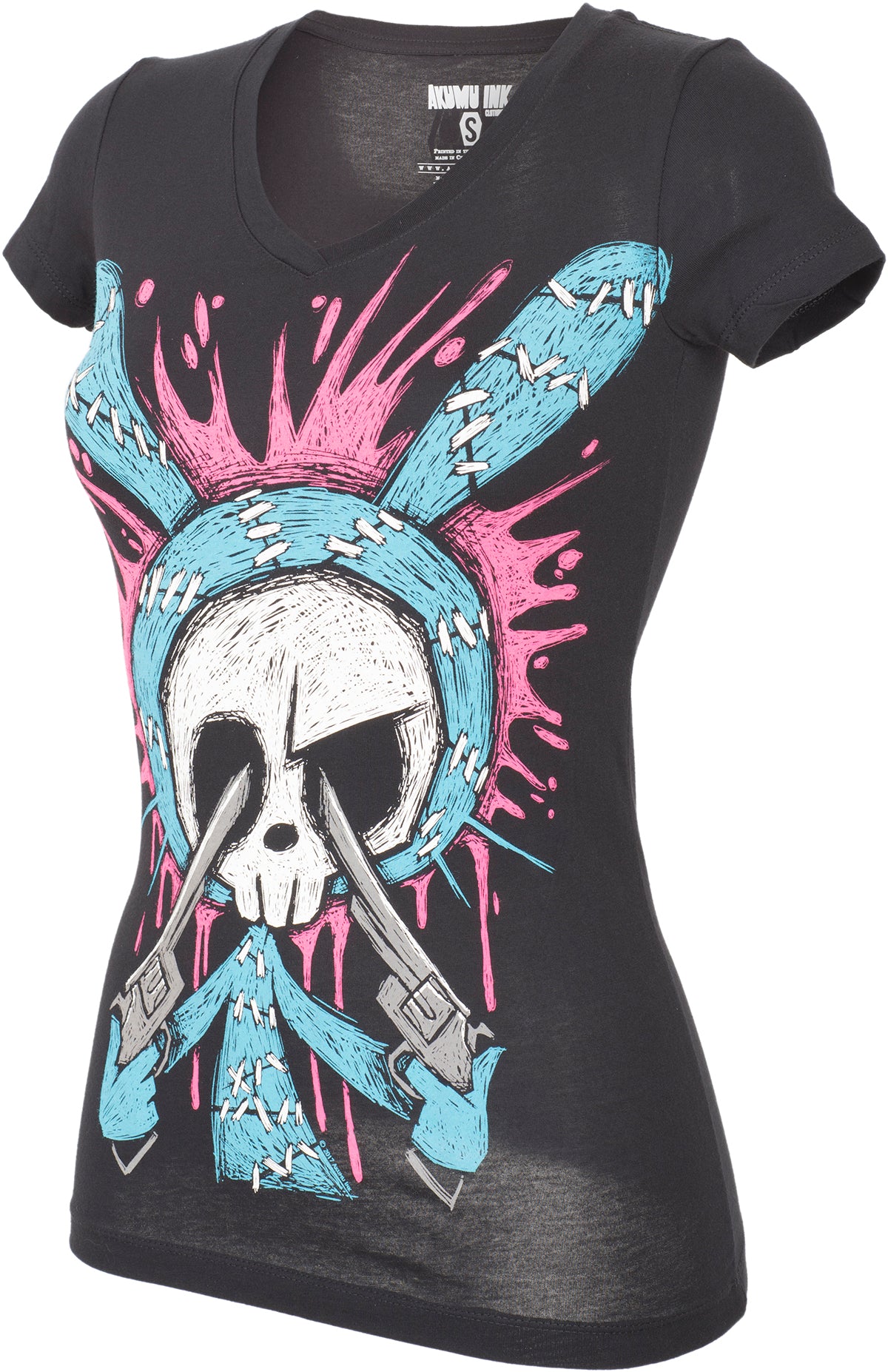 Akumu_Ink_CHERRY_BLAST_Bunny_Skull_Pistol_Women_T-SHIRT_Oberteil-3Br4rB4fqlw6Rw