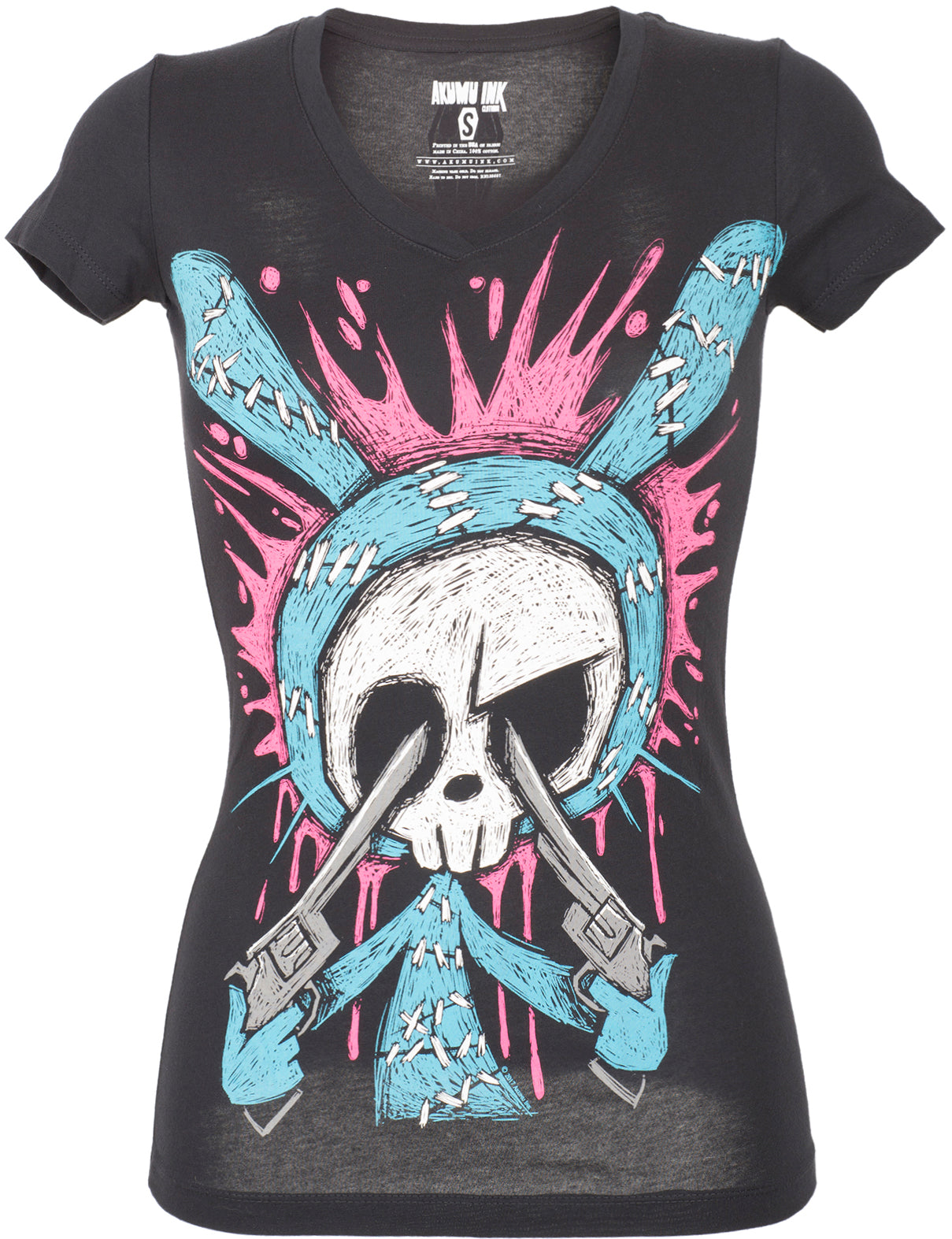 Akumu_Ink_CHERRY_BLAST_Bunny_Skull_Pistol_Women_T-SHIRT_Oberteil7ubXVczO6SHqk