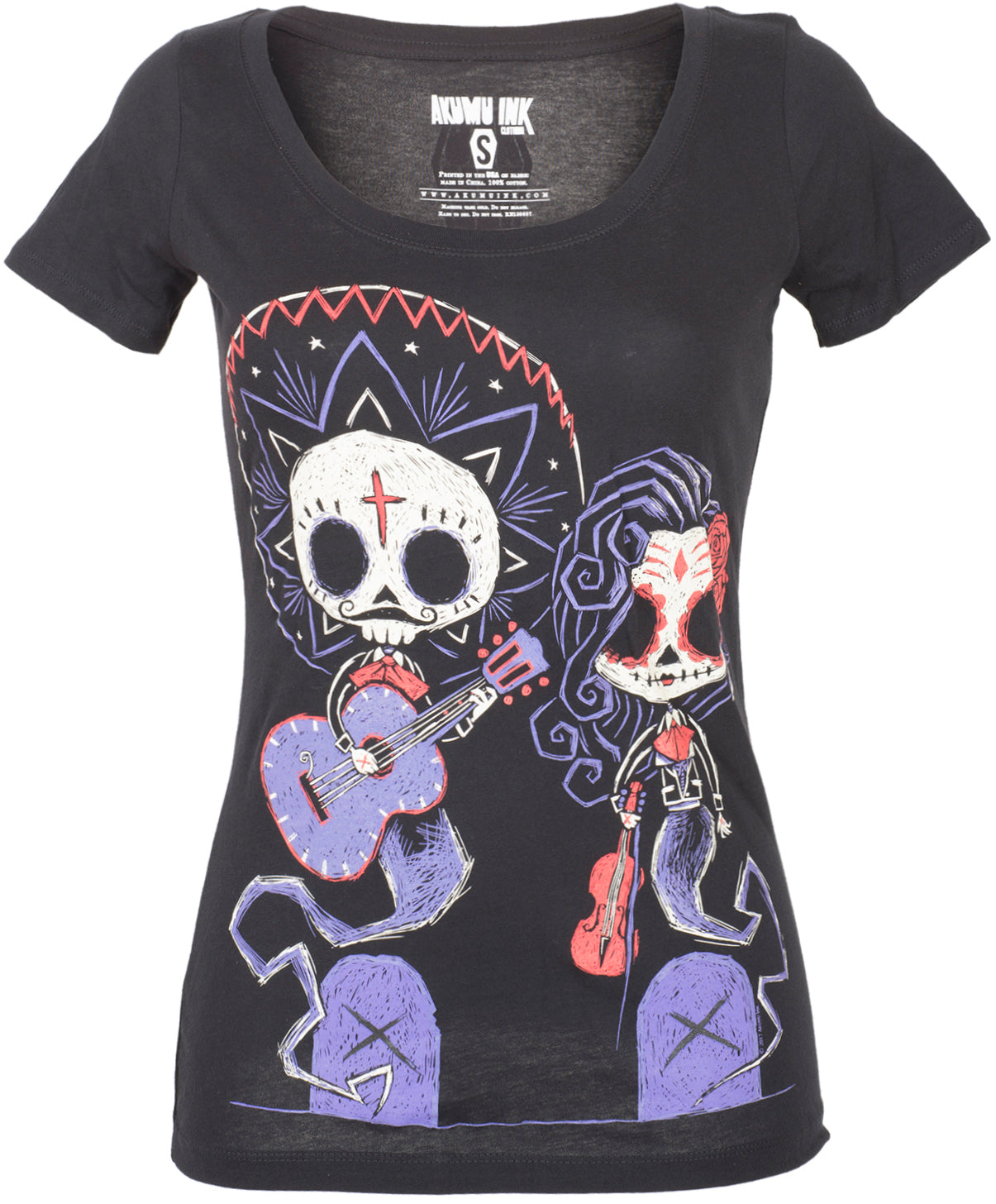 Akumu_Ink_TIMELESS_UNION_Mariachi_Couple_Skull_Rundhals_WOMEN_T-SHIRT-1893fnAkWSOSyd