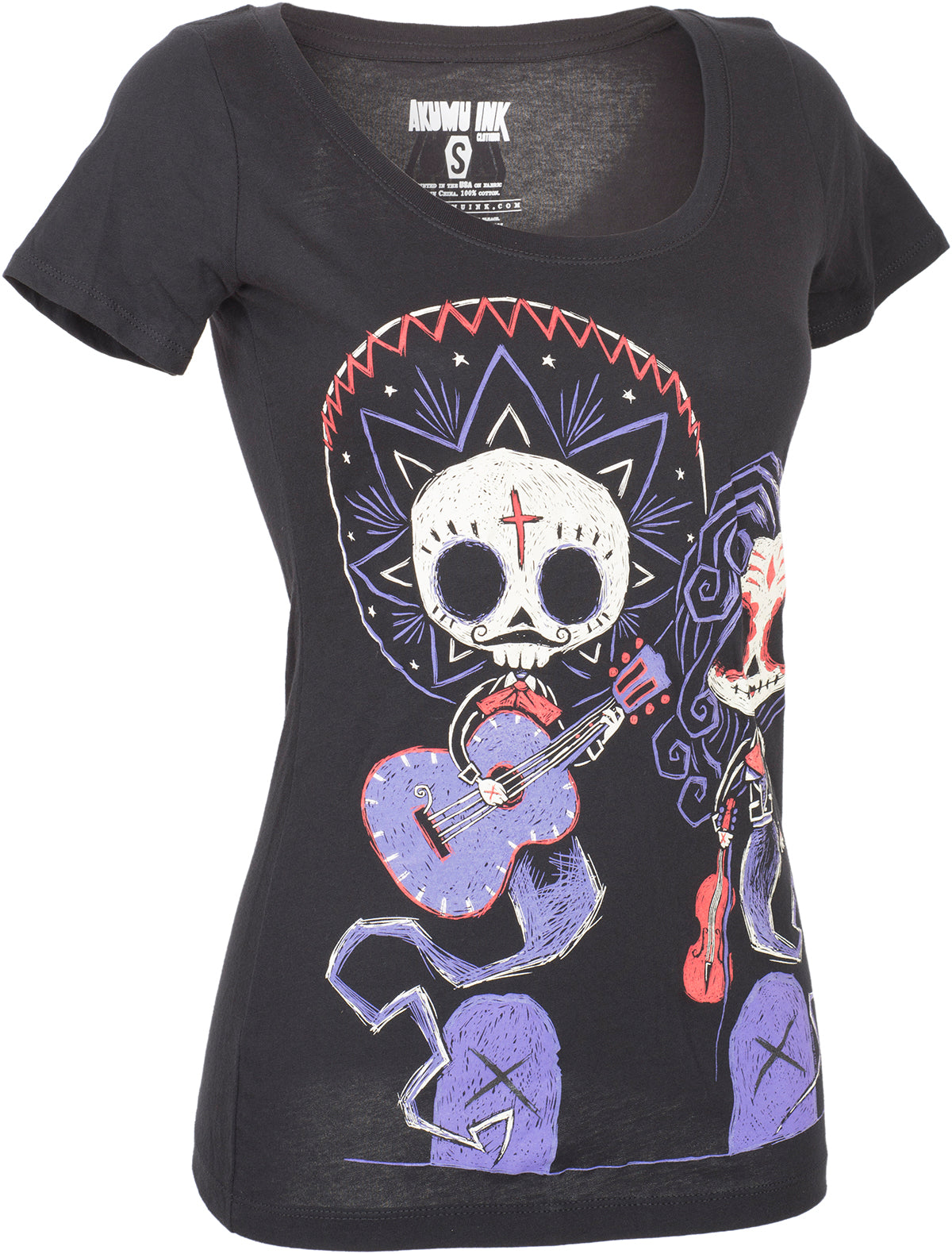 Akumu_Ink_TIMELESS_UNION_Mariachi_Couple_Skull_Rundhals_WOMEN_T-SHIRT-2P8hXjlD9pGPi3