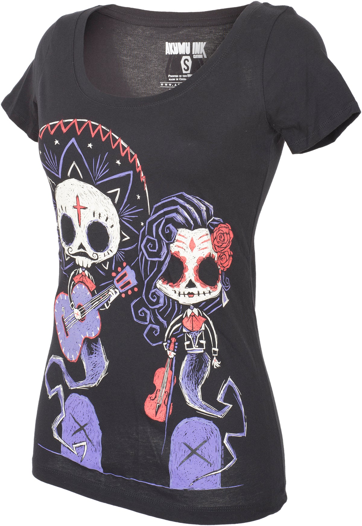 Akumu_Ink_TIMELESS_UNION_Mariachi_Couple_Skull_Rundhals_WOMEN_T-SHIRT-3ZzVC0HeOpxnod