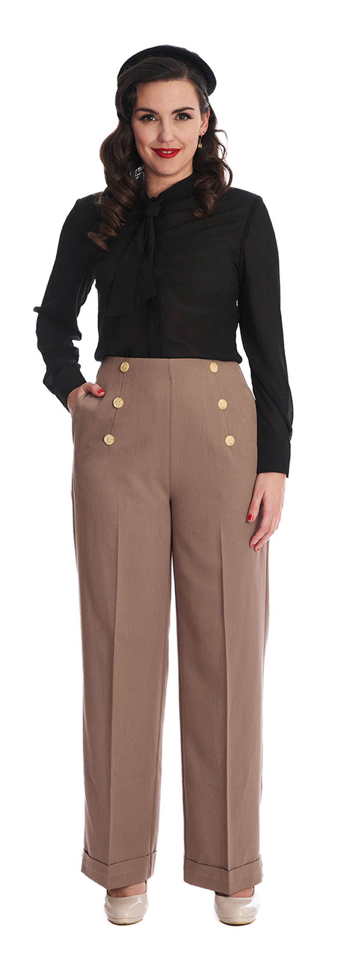 Banned_ADVENTURES_AHEAD_High_Waisted_MARLENE_Hose_Trouser_Hellbraun-5