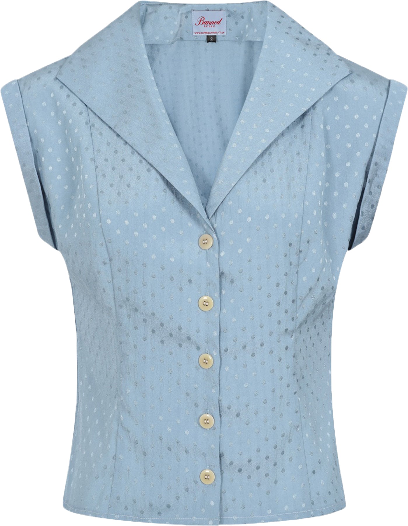 Banned_AFTERNOON_TEA_SPOT_Polka_Dot_PUNKTE_V-Neck_BLUSE_Oberteil_Blau-1