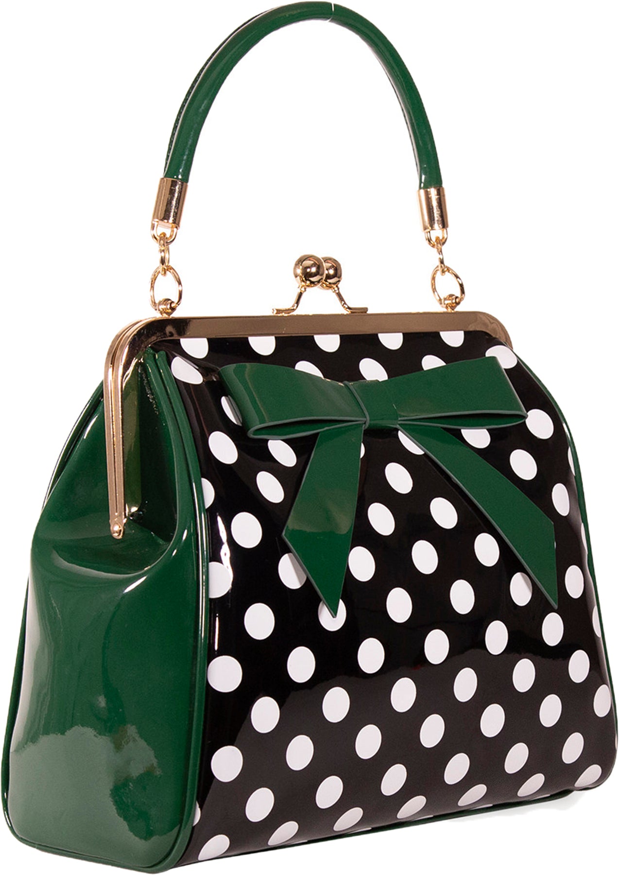 Banned_AMERICAN_POLKA_DOT_Kisslock_LACK_Bow_Schleife_HENKELTASCHE_Bag_Gruen_Killer_Kirsche-2