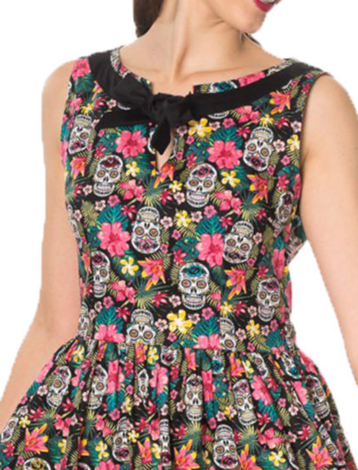 Banned_BROOKE_Tropical_HIBISKUS_Sugar_Skull_BOW_Retro_SWING_DRESS_Kleid_killer_kirsche_2n2Bg7vW8ZXhH3
