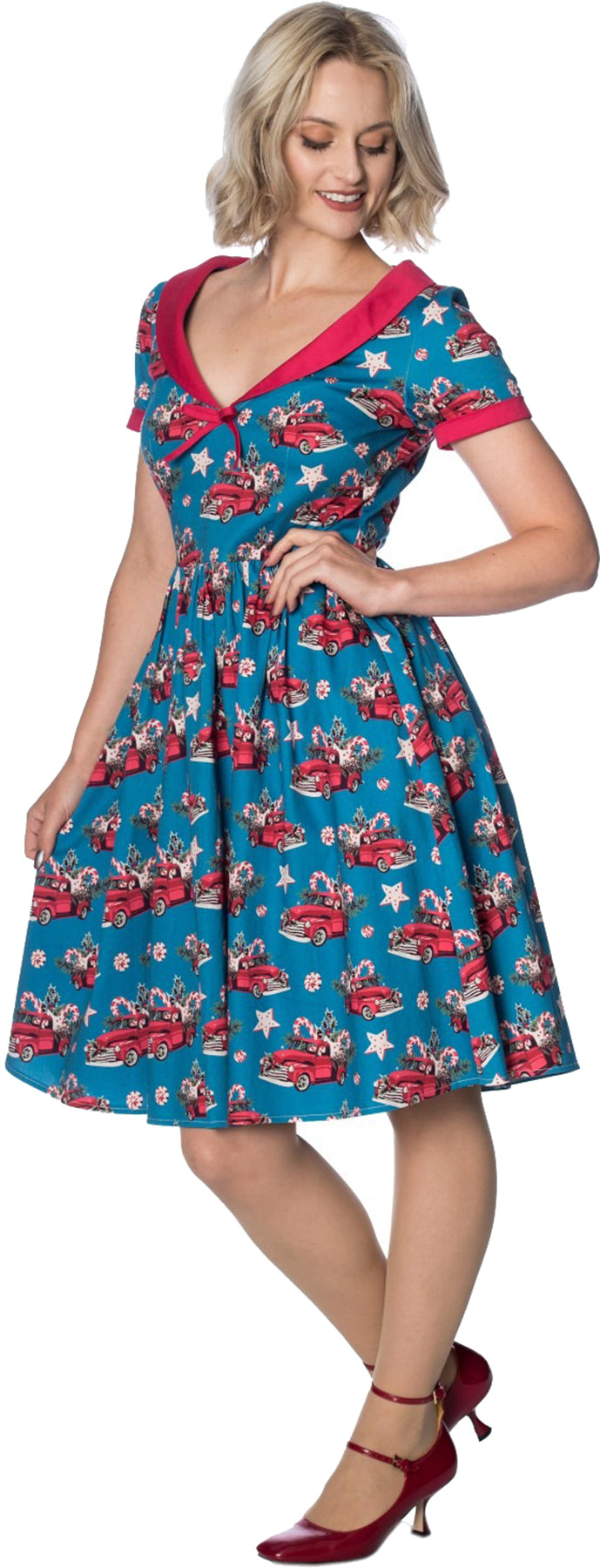 Banned_CHRISTMAS_DRIVE_PICK_UP_Bow_V-NECK_Traeger_SWING_DRESS_Kleid_killer_kirsche_2