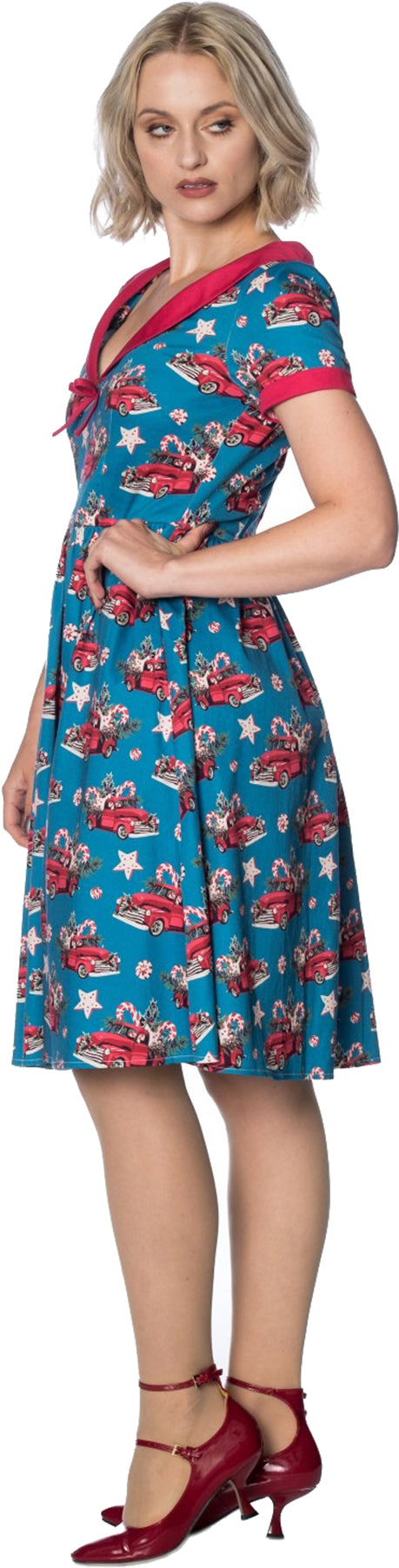 Banned_CHRISTMAS_DRIVE_PICK_UP_Bow_V-NECK_Traeger_SWING_DRESS_Kleid_killer_kirsche_3