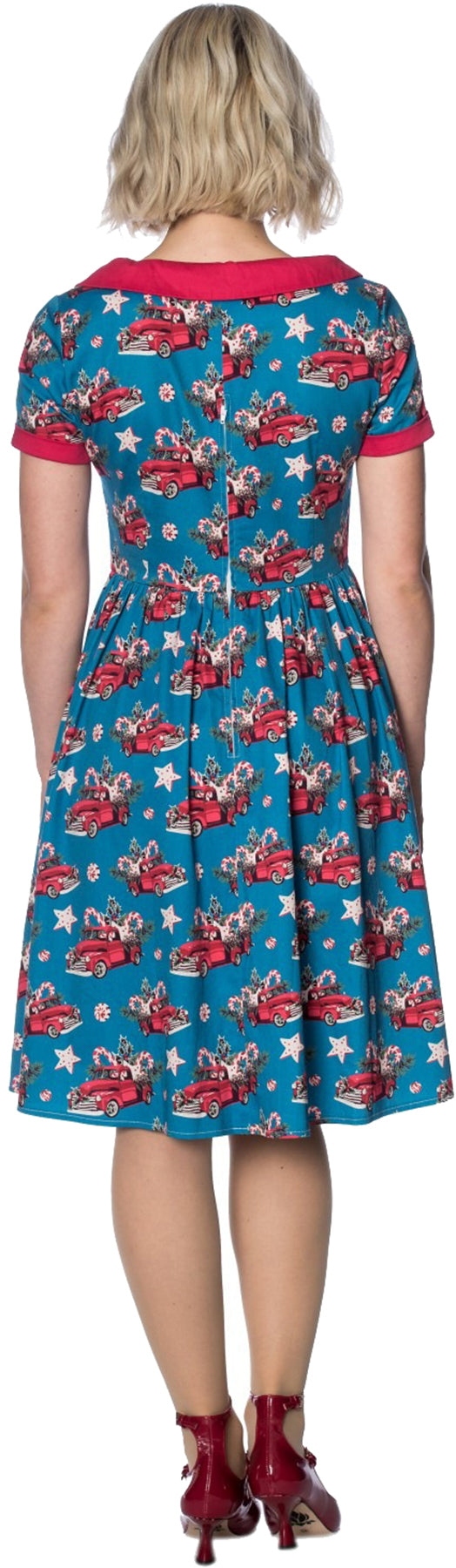 Banned_CHRISTMAS_DRIVE_PICK_UP_Bow_V-NECK_Traeger_SWING_DRESS_Kleid_killer_kirsche_4