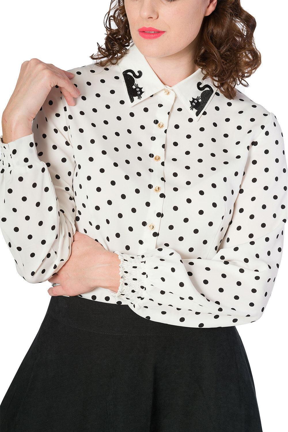 Banned_COLLAR_CAT_Vintage_POLKA_DOT_Stickerei_Punkte_Langarm_BLOUSE_Oberteil_killer_kirsche_2