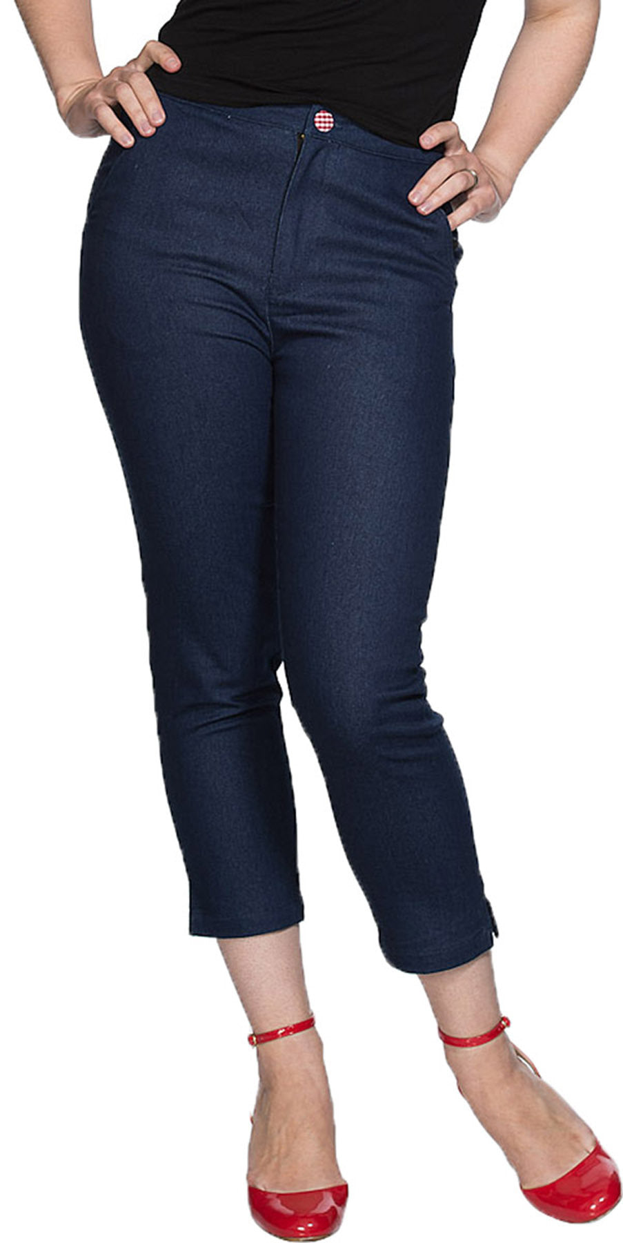 Banned_DINER_DAYS_High_Waist_PEPITA_TRIM_Denim_JeansHOSE_Trousers_killer_kirsche