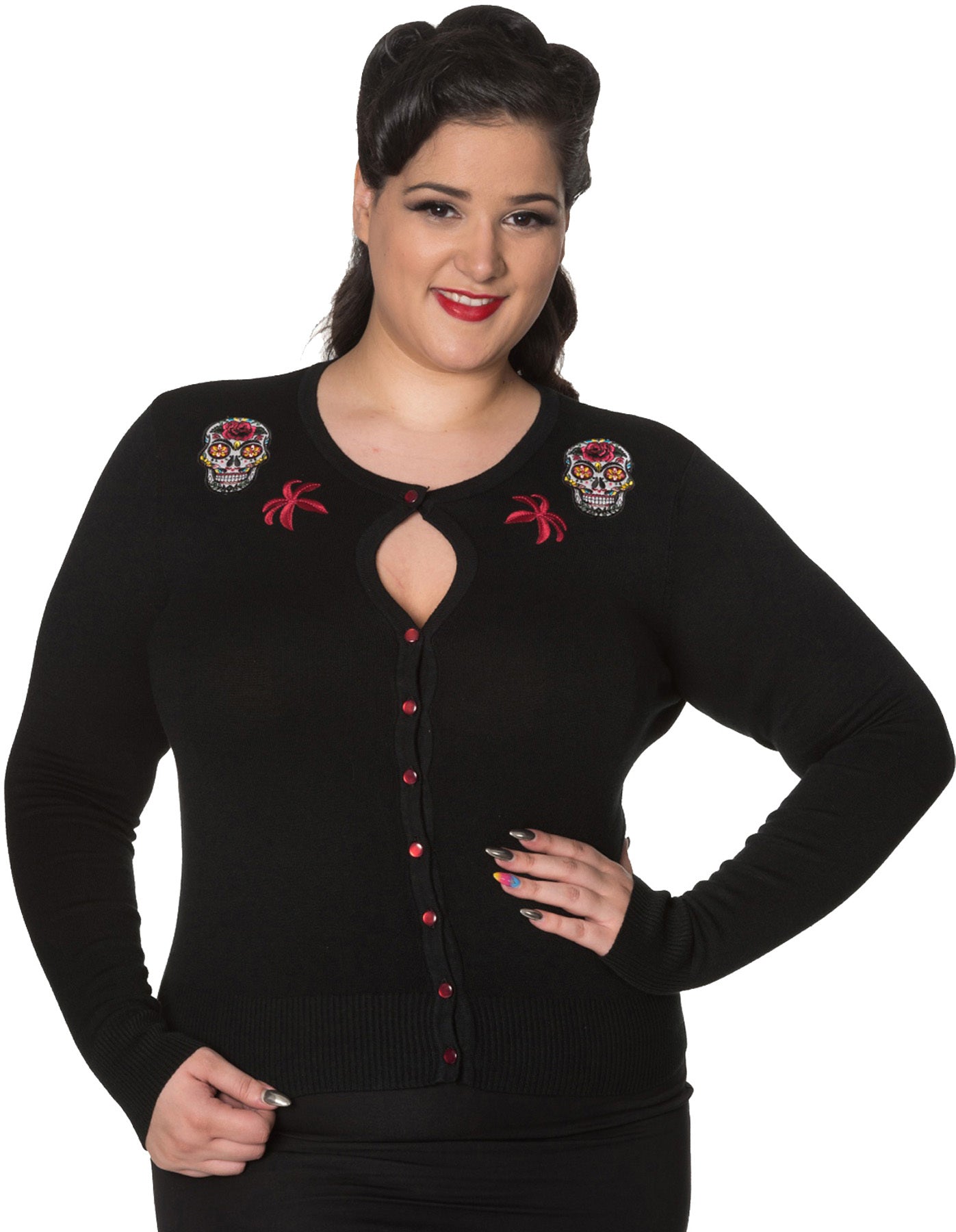 Banned_EMERIE_Sugar_Skull_Totenkopf_CARDIGAN_Strickjacke_Plus_Size_killer_kirsche