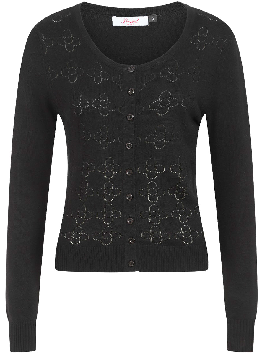 Banned_FLOWER_POWER_KNIT_Vintage_Plain_50s_BASIC_Cardigan_STRICKJACKE_Schwarz_killer_kirsche_1