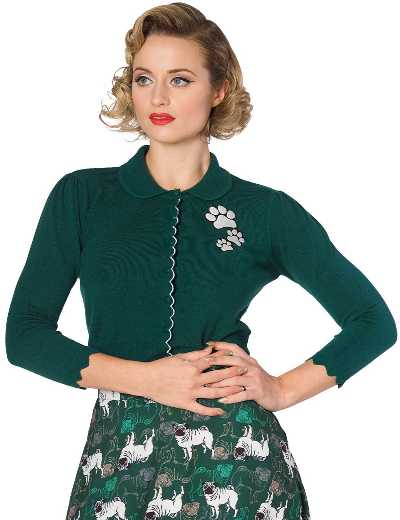 Banned_FOOT_PRINT_Vintage_PAW_Pfoten_Scalloped_50s_CARDIGAN_Strickjacke_killer_kirsche_1