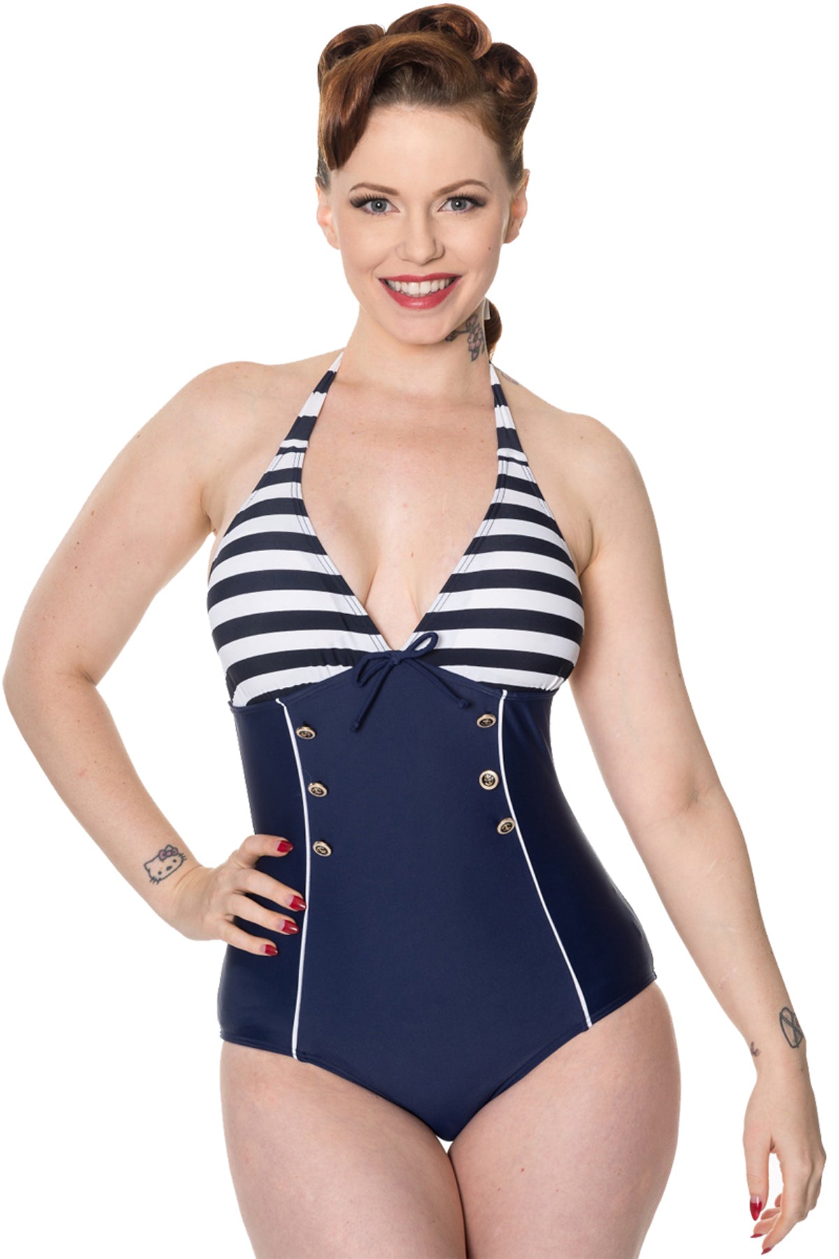 Banned_GET_IN_LINE_ONEPIECE_Swimsuit_Retro_BADEANZUG_Sailor_maritim_neckholder_streifen_killer_kirsche_1