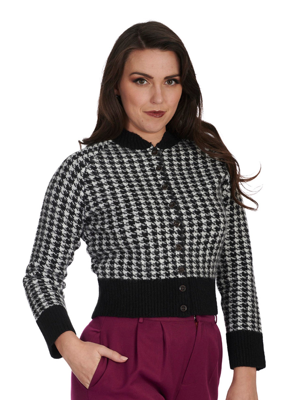 Banned_HATTIE_DOGTOOTH_Vintage_PEPITA_Hahnentritt_Retro_CARDIGAN_Strickjacke-1