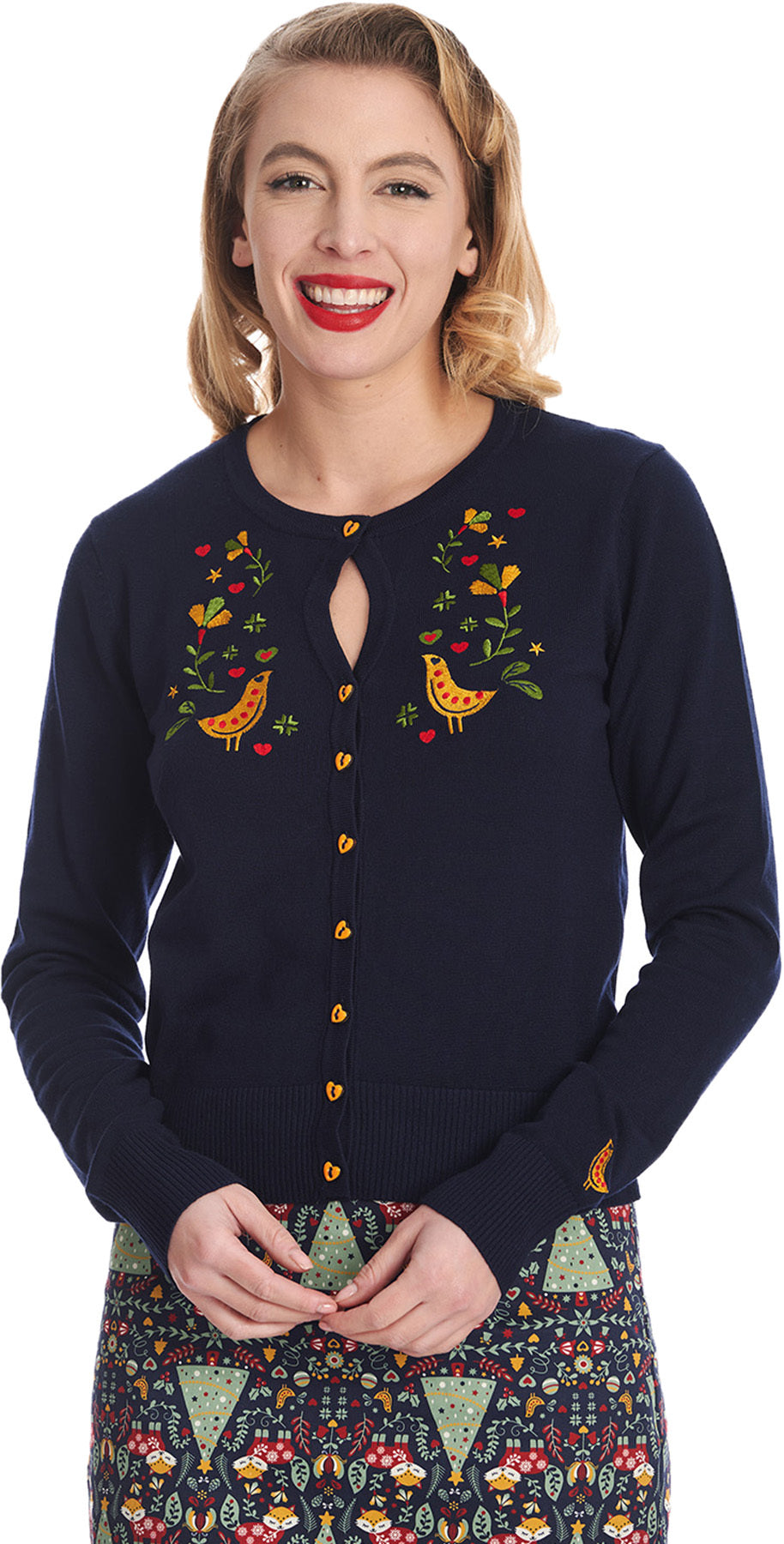 Banned_HERITAGE_BIRDY_Retro_VOGEL_STICK_Heart_CARDIGAN_Strickjacke_-_Schwarz_Killer_Kirsche-1