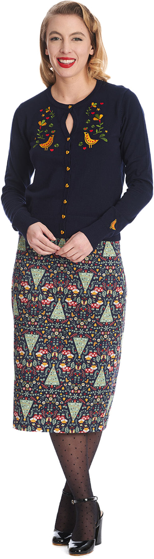Banned_HERITAGE_BIRDY_Retro_VOGEL_STICK_Heart_CARDIGAN_Strickjacke_-_Schwarz_Killer_Kirsche-3