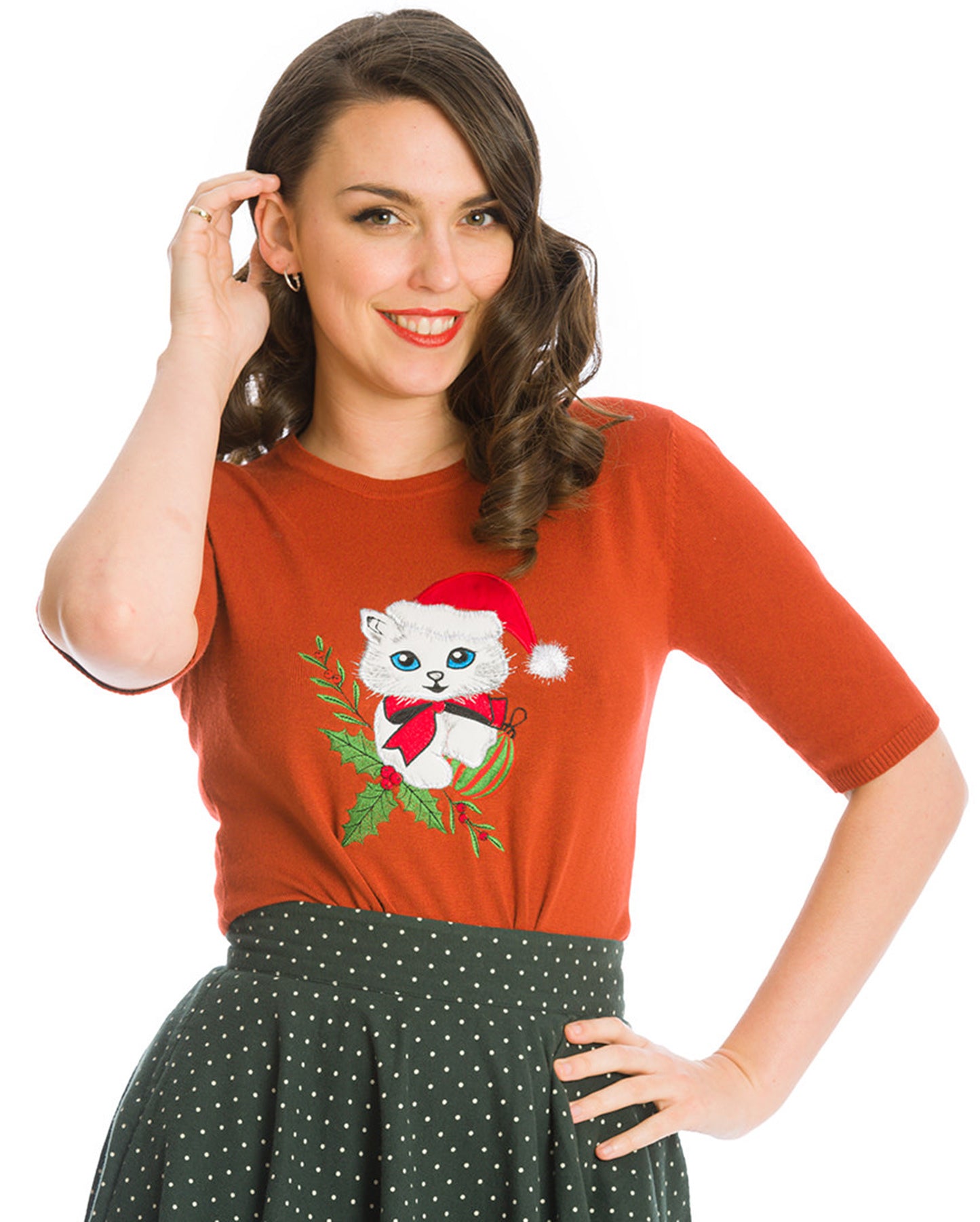 Banned_HOLLY_CAT_Vintage_Christmas_Katze_Oberteil_JUMPER_Pullover_-_Plus_Size_killer_kirsche_1