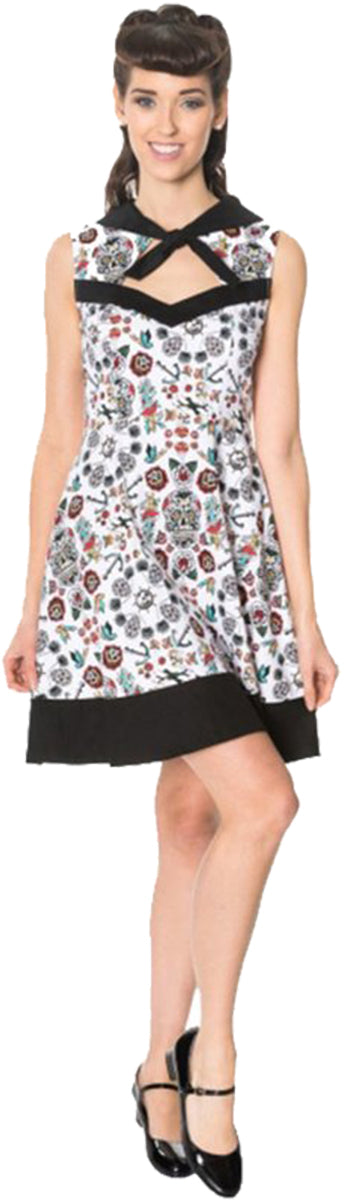 Banned_HOT_AS_HELL_Oldschool_Tattoo_ANKER_Skull_MINI_Swing_Dress_KLEID-1