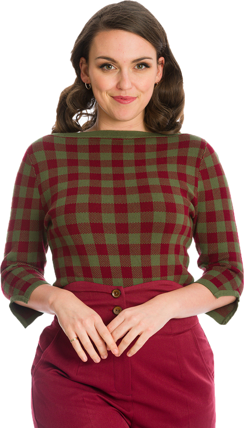 Banned_HOUNDSTOOTH_Retro_CHECK_Karo_U-Boot_Dreivieretlarm_JUMPER_Pullover_Oliv_Killer_Kirsche-1gHoOYDttMSevP