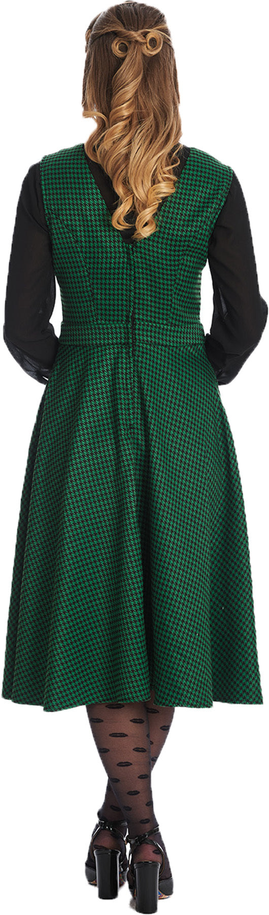 Banned_HOUNSTOOTH_HAPPY_Hahnentritt_V-NECK_Buttons_SWING_DRESS_Kleid_-_Gruen_Killer_Kirsche-4