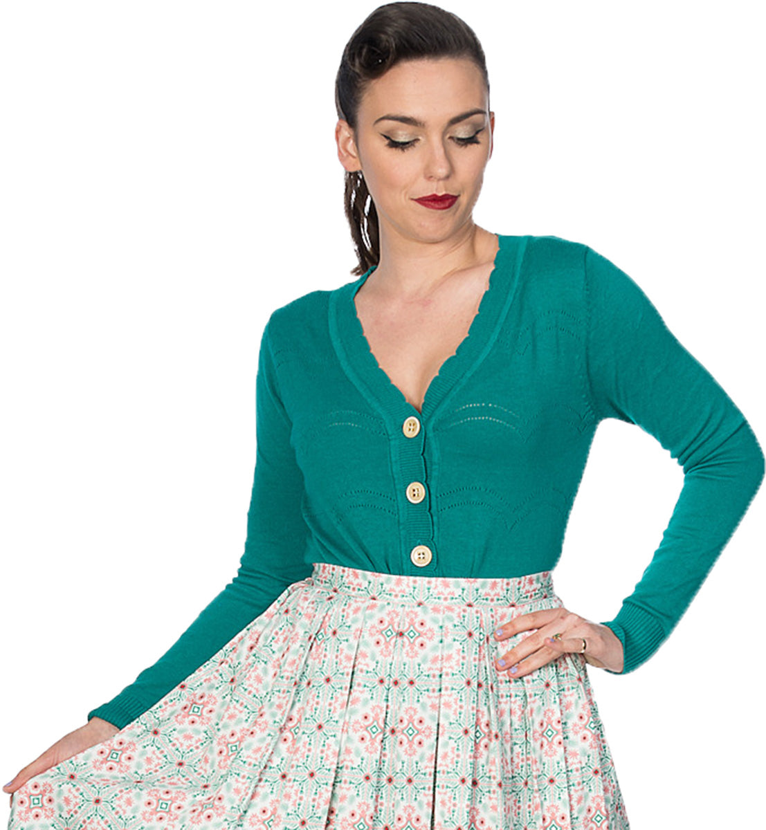 Banned_JUNE_Vintage_POINTELLE_Lochmuster_V-NECK_Strickjacke_CARDIGAN_Gruen-1