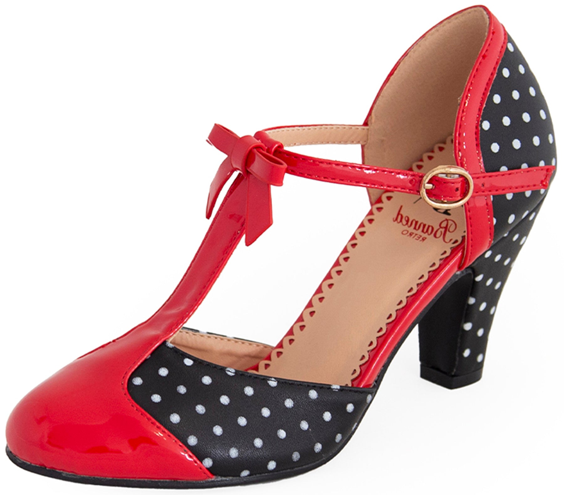 Banned_KELLY_LEE_50s_POLKA_DOT_T-Strap_BOW_Riemchen_PUMPS_High_Heels_killer_kirsche