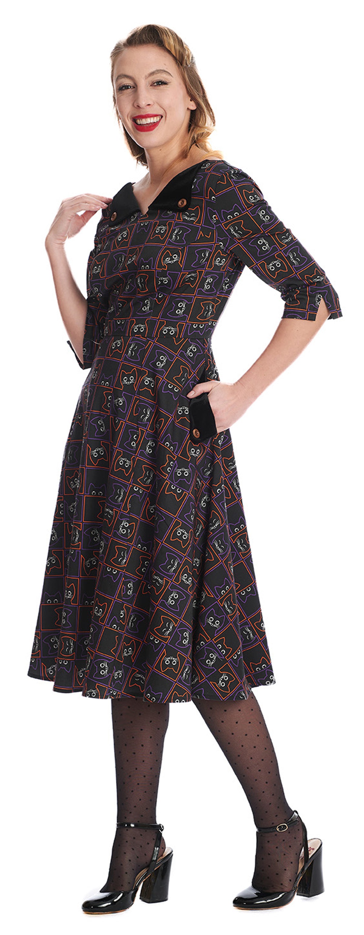 Banned_KITTY_CAT_FACE_Vintage_34_Arm_Retro_SWING_DRESS_Kleid-3