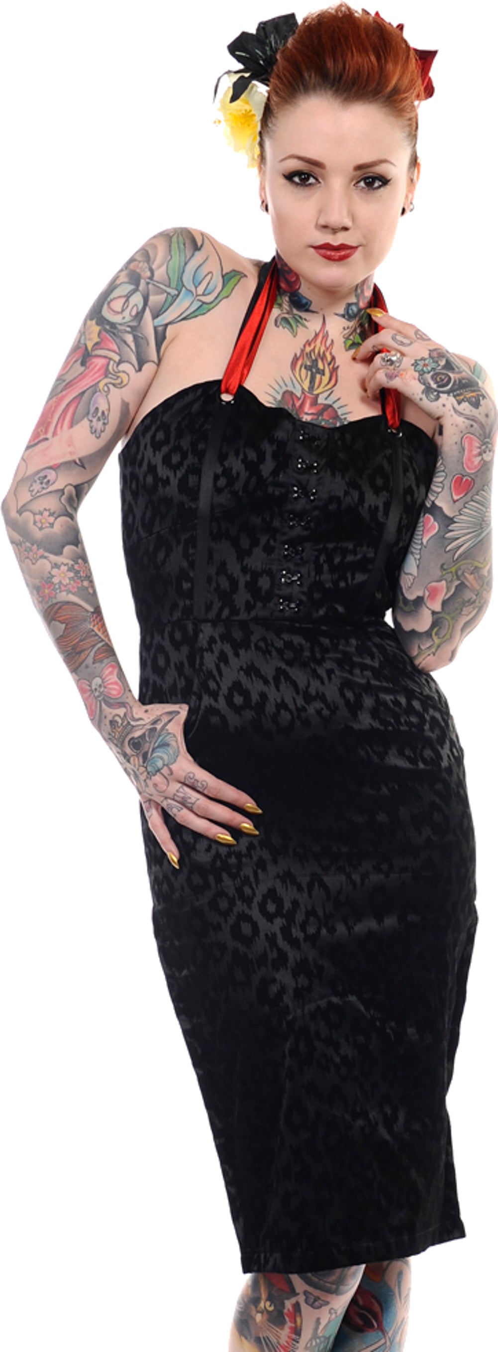 Banned_LEOPARD_Leo_Flock_WIGGLE_DRESS_Kleid_schwarz
