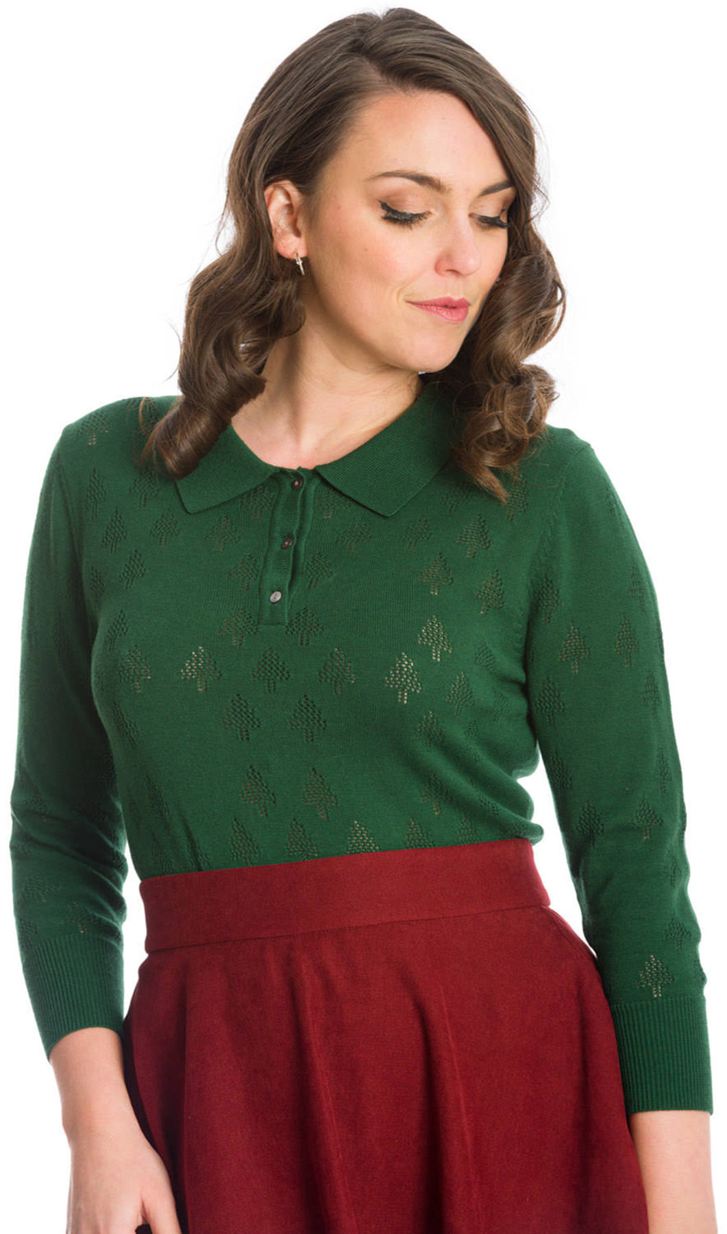 Banned_MERRY_TREE_Vintage_TANNENBAUM_Lochmuster_Polo_JUMPER_Pullover_Gruen_killer_kirsche_2