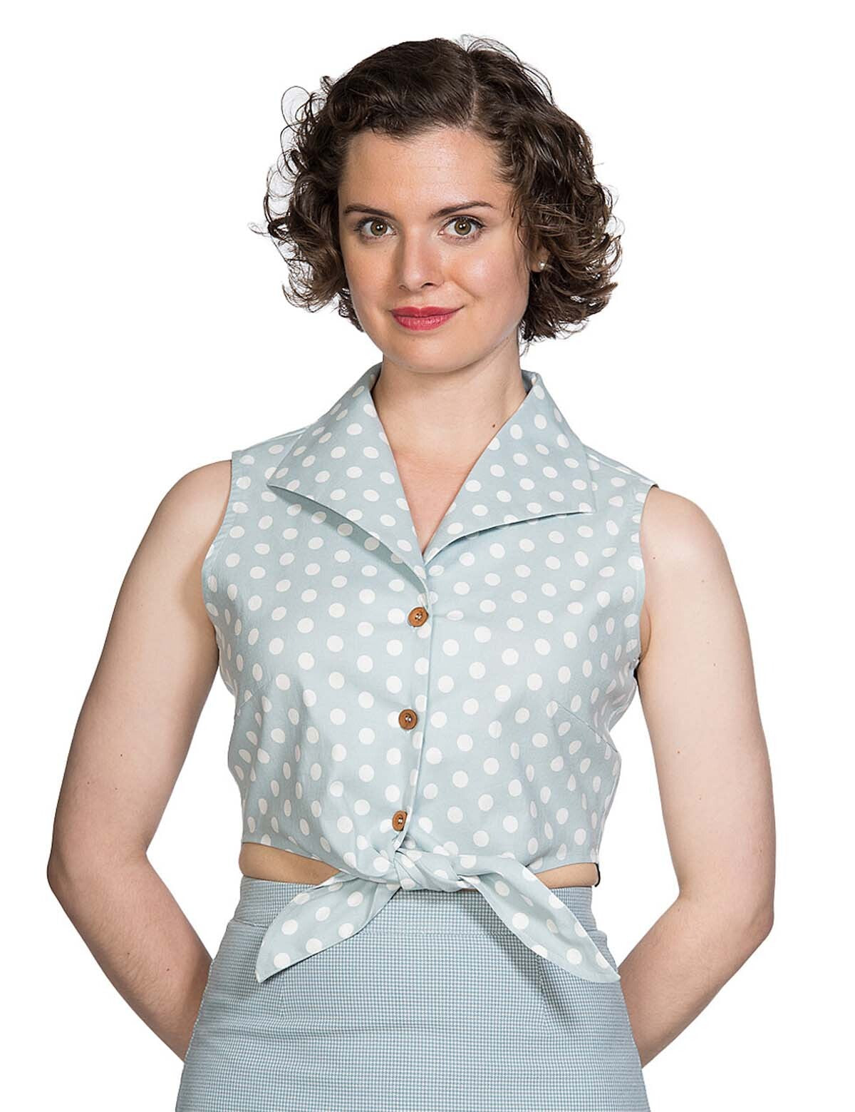 Banned_MINT_POLKA_Punkte_Polka_Dot_Buttoned_Vintage_V-Neck_TIE_UP_Shirt_Knotenbluse_-2RVTeBP4Ei3Az0