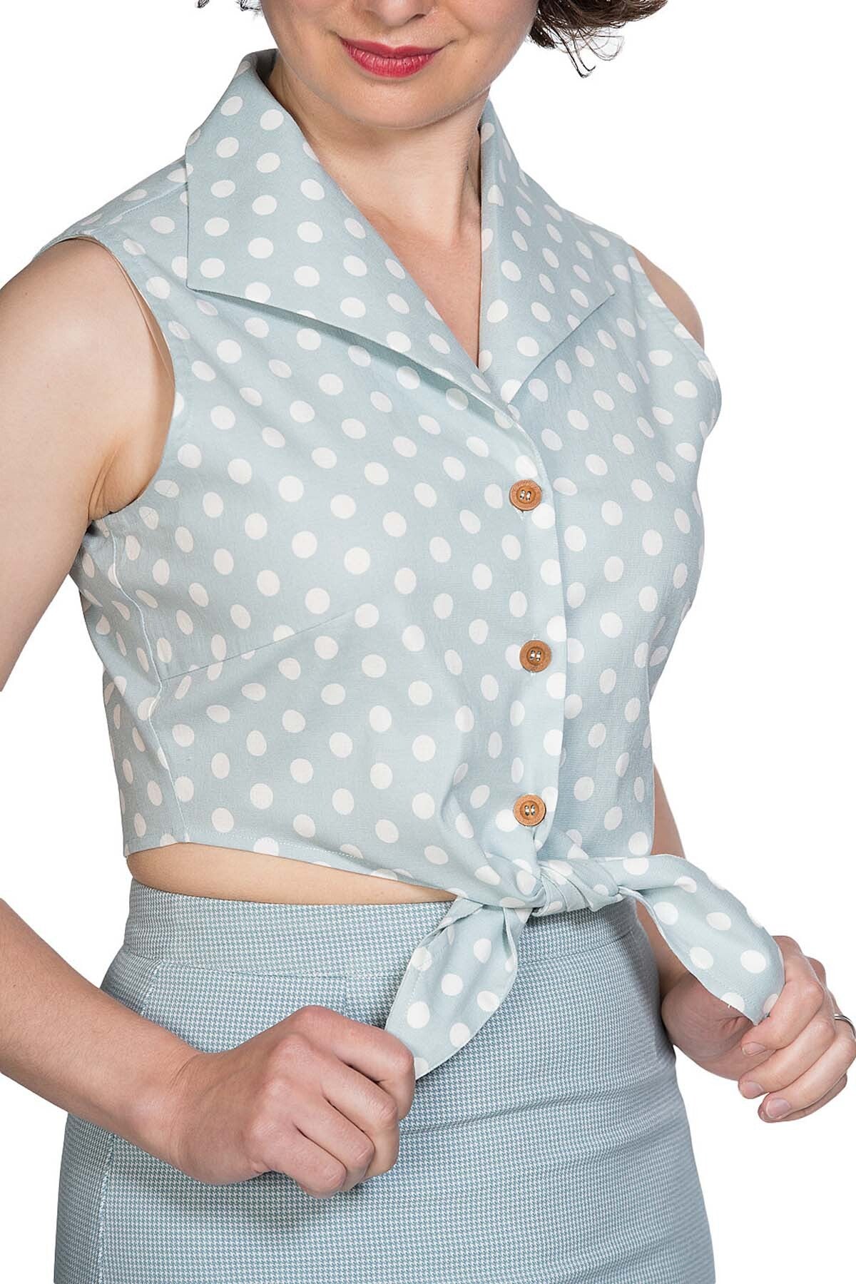 Banned_MINT_POLKA_Punkte_Polka_Dot_Buttoned_Vintage_V-Neck_TIE_UP_Shirt_Knotenbluse_-3sgvLDT6bhGcN8