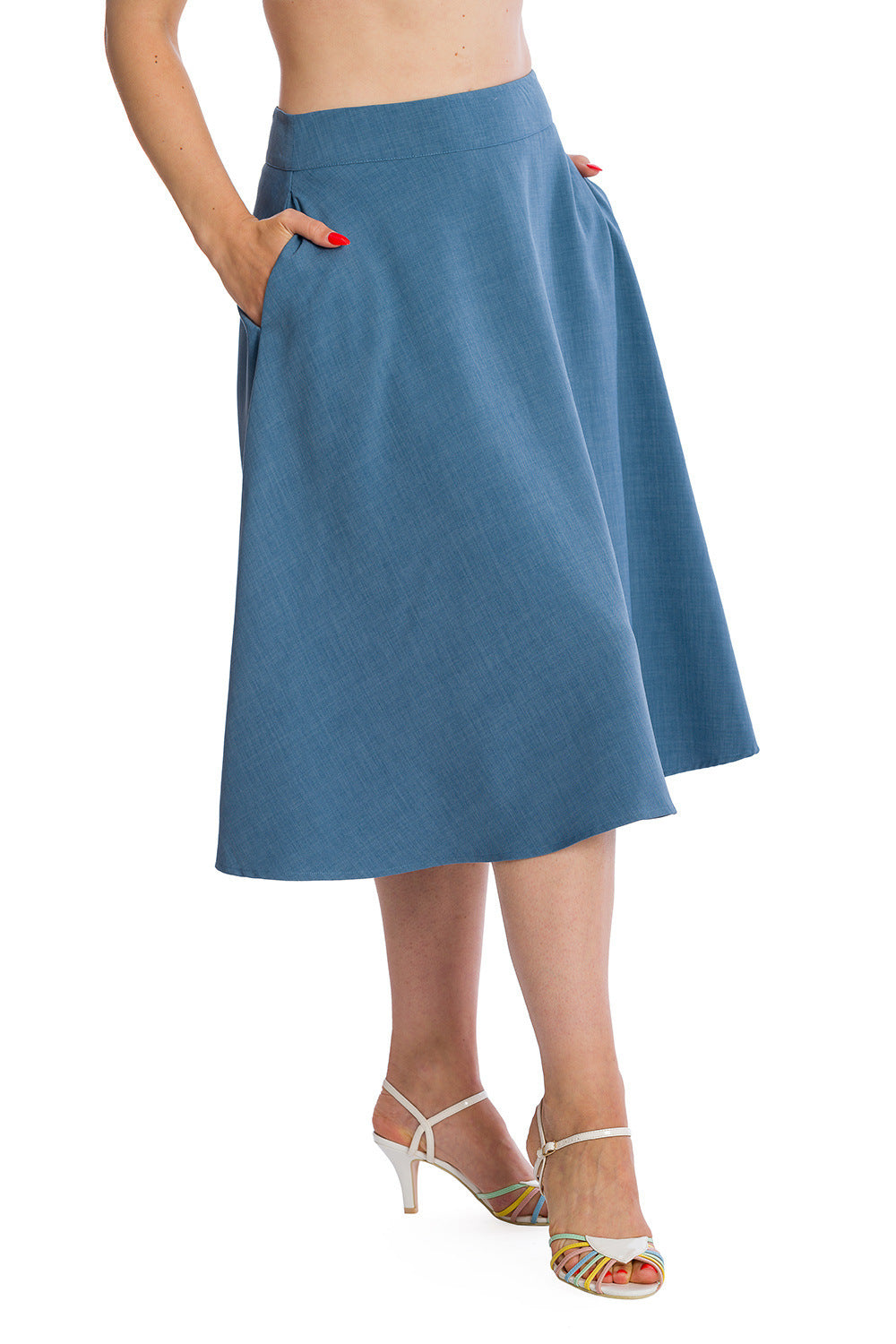 Banned_MY_SUMMER_STAPLE_High_Waist_BASIC_50s_A-Linie_SWING_SKIRT_Rock_Blau_Killer_Kirsche-3