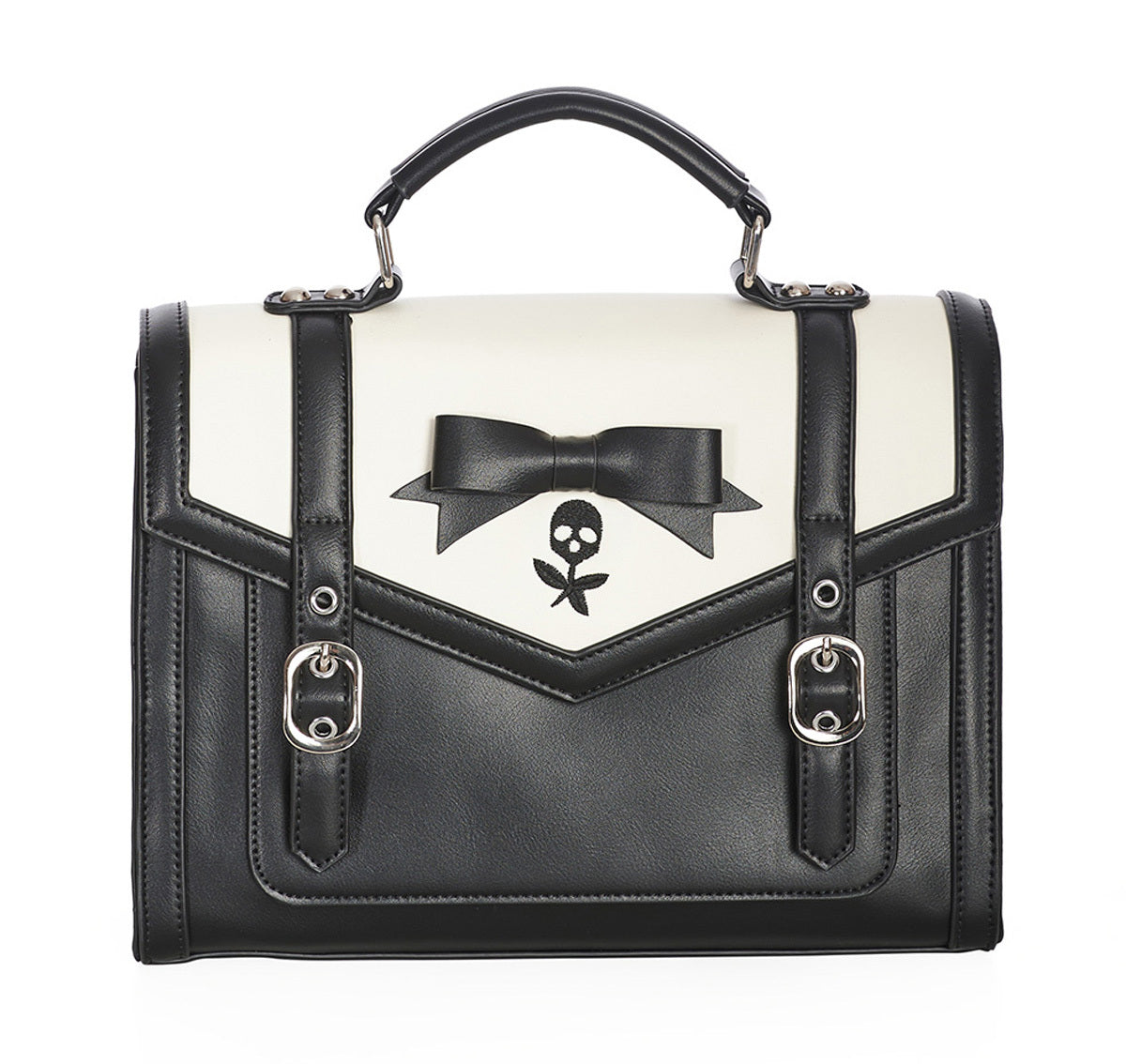 Banned_NEVERMORE_SATCHEL_2-Tone_Skull_HENKELTASCHE_Messenger_Bag__Schwarz-1