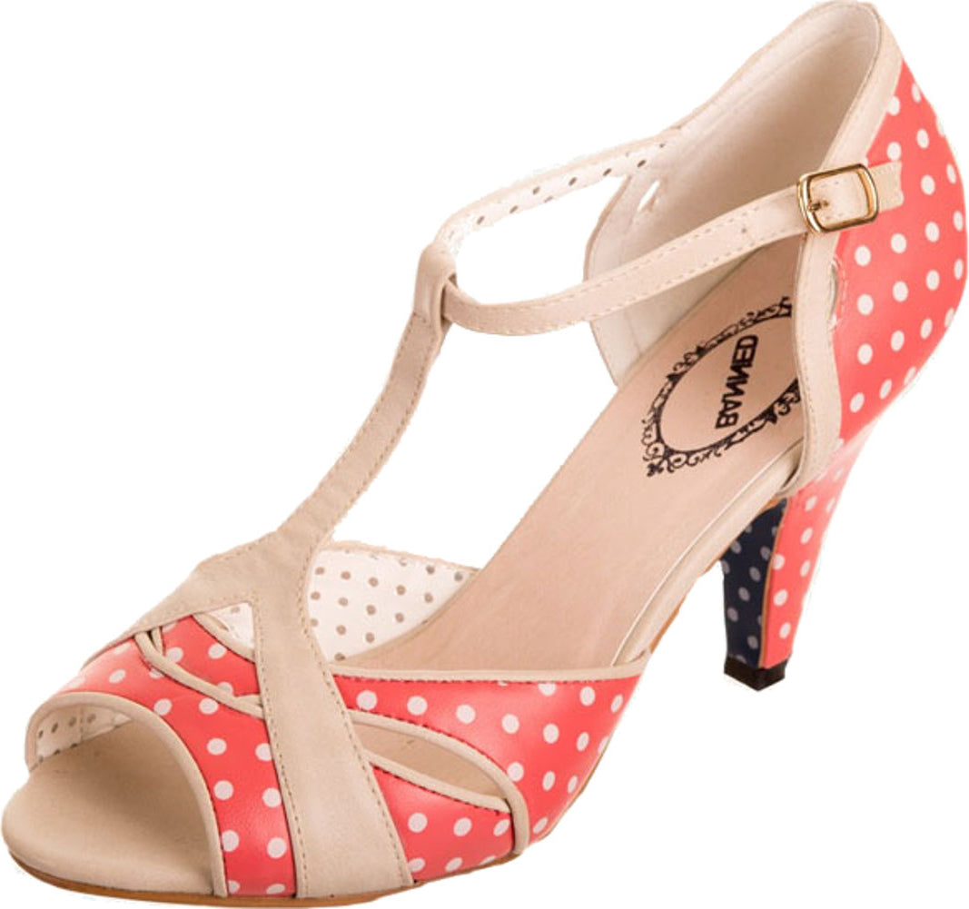 Banned_NORMA_50s_POLKA_DOTS_Punkte_T-Strap_PEEP_TOES_Pumps_-_Rot