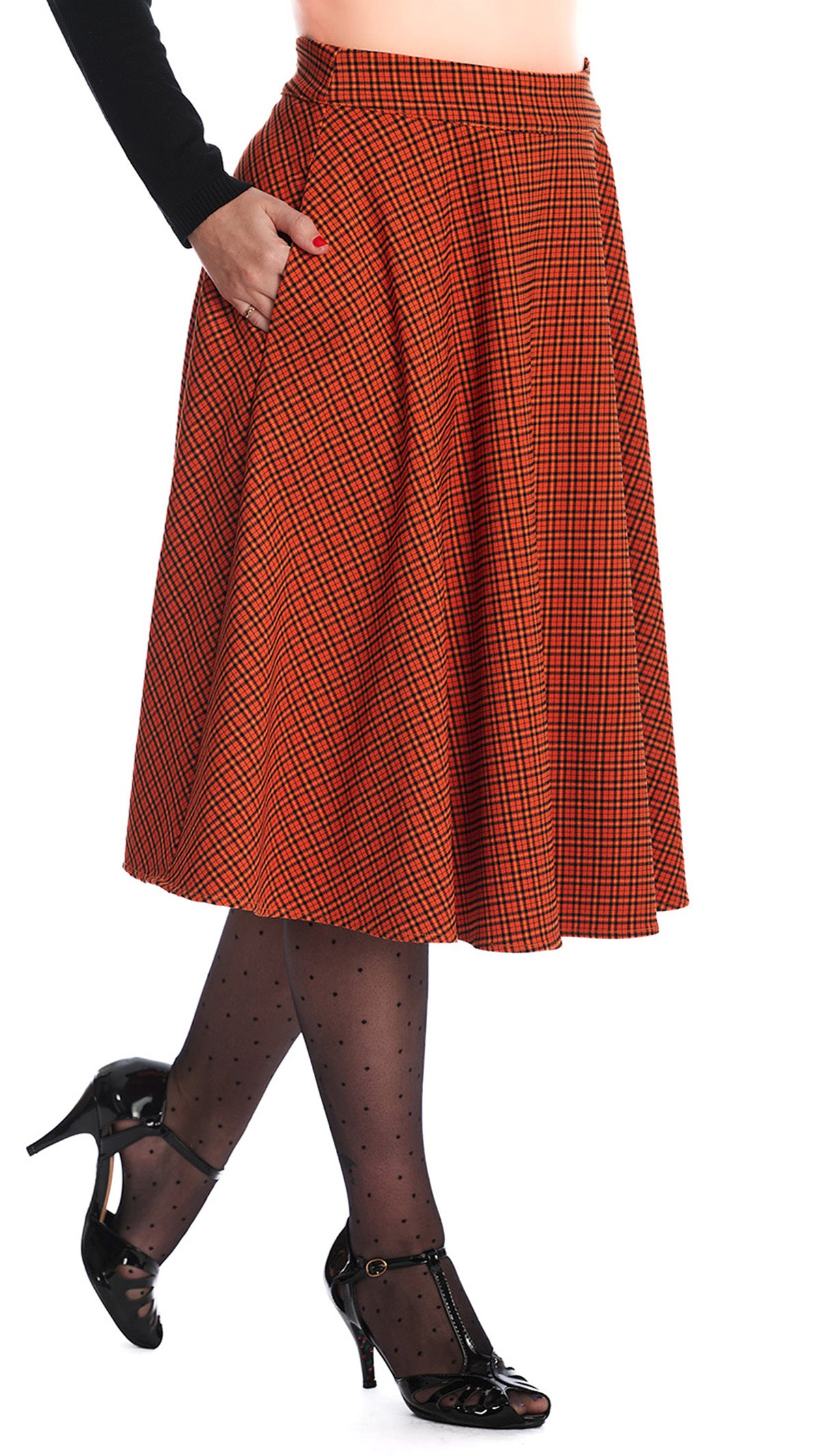 Banned_OCTOBER_SPOOKS_Vintage_Karo_Check_Tellerrock_Swing_Skirt_Orange-1
