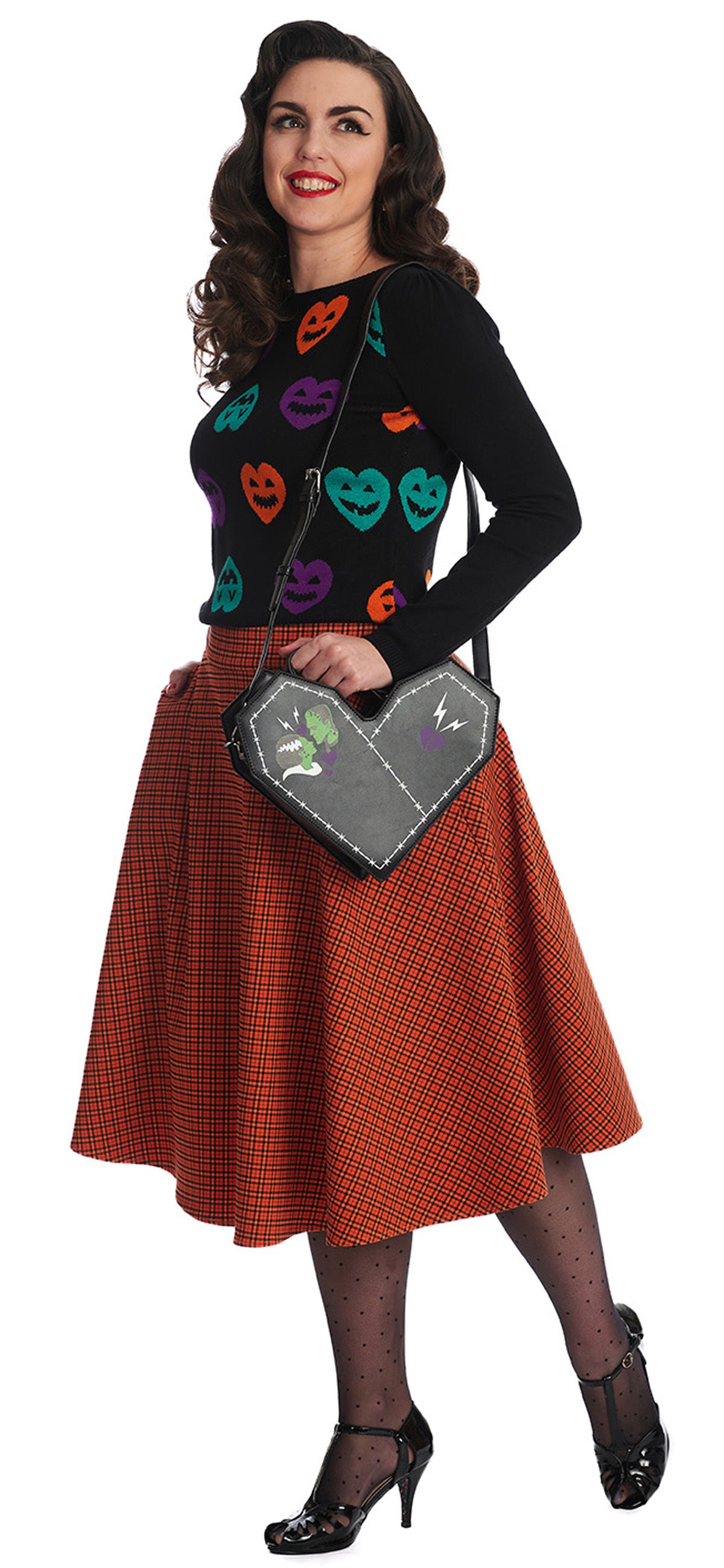 Banned_OCTOBER_SPOOKS_Vintage_Karo_Check_Tellerrock_Swing_Skirt_Orange-3