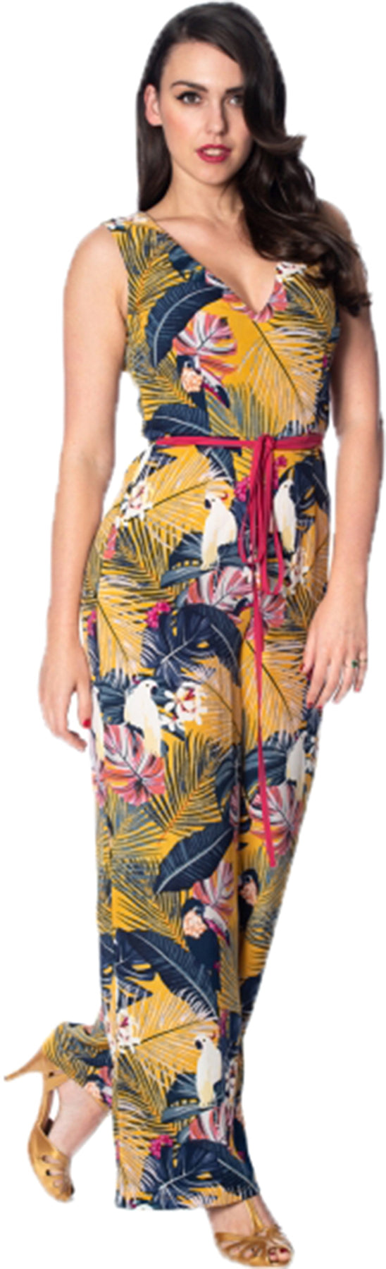 Banned_PARADISE_Tropical_PAPAGEI_Palmblatt_V-Neck_JUMPSUIT_Overall_killer_kirsche