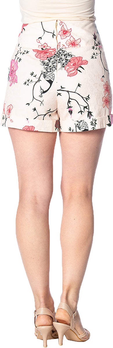 Banned_PEACOCK_BAROQUE_Blumen_FLORAL_High_Waisted_SHORTS_Creme-3