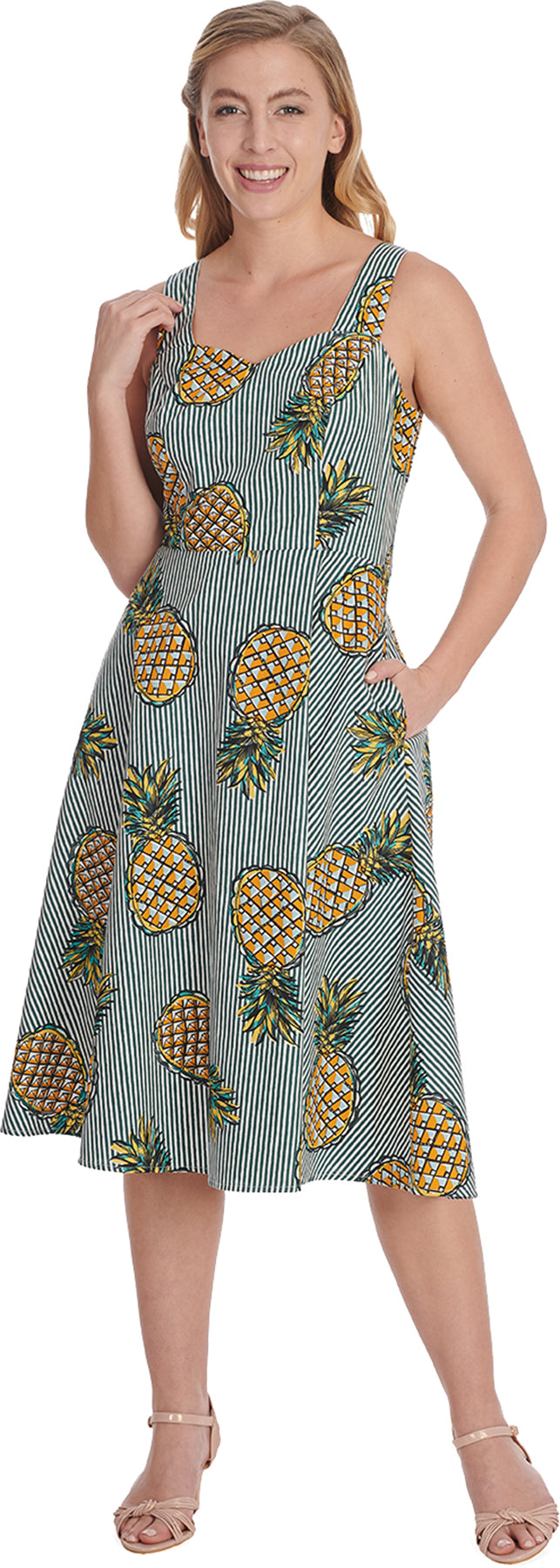 Banned_PINEAPPLE_AND_STRIPES_Vintage_TIKI_Ananas_Steifen_TRaeGER_50s_SWING_DRESS_Kleid_killer_kirsche_2