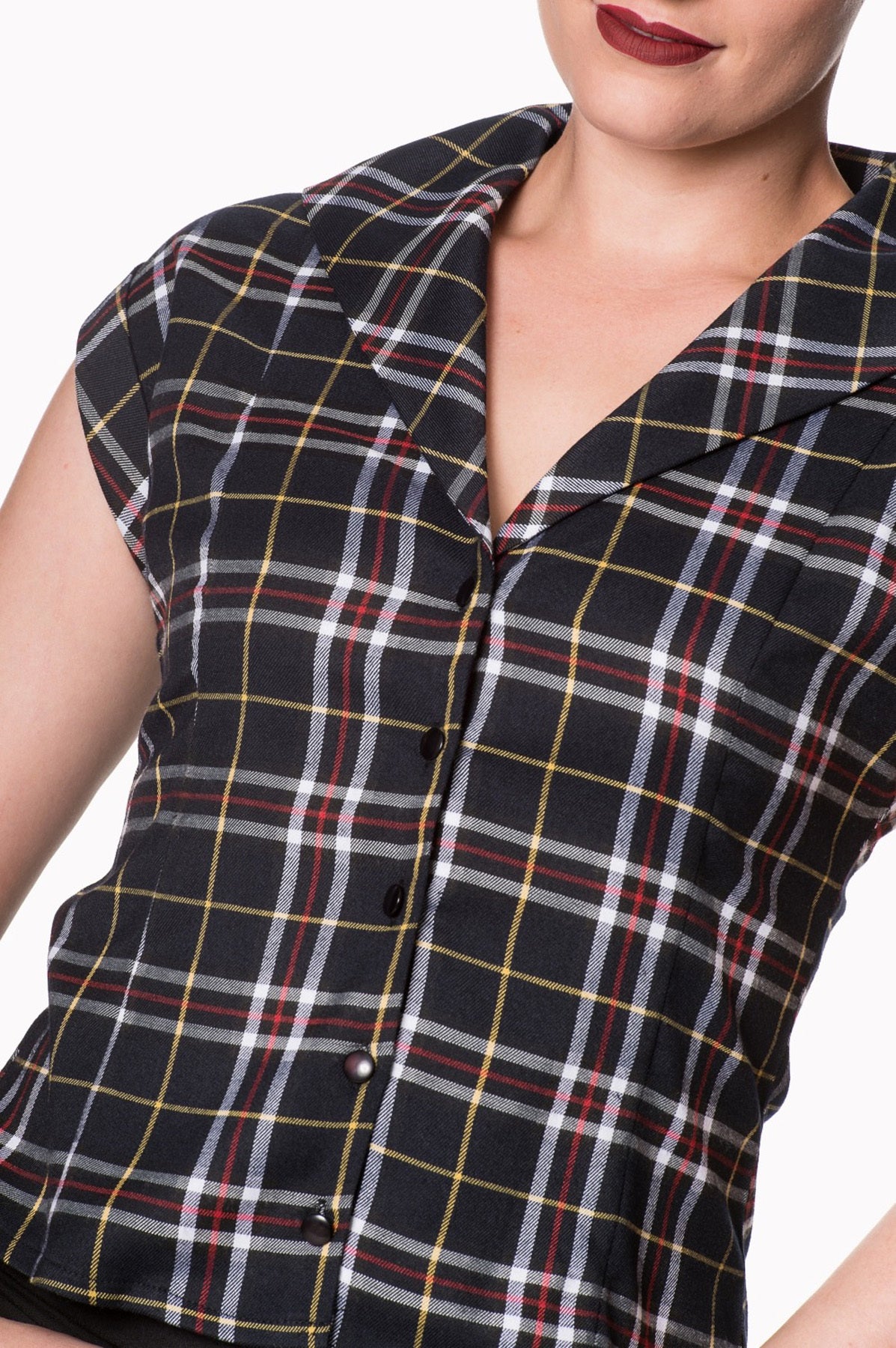 Banned_POPPY_Vintage_KARO_Check_Buttoned_V-Neck_BLUSE_Oberteil_-_Plus_Size_killer_kirsche_3it5Y5pKr3F7HW