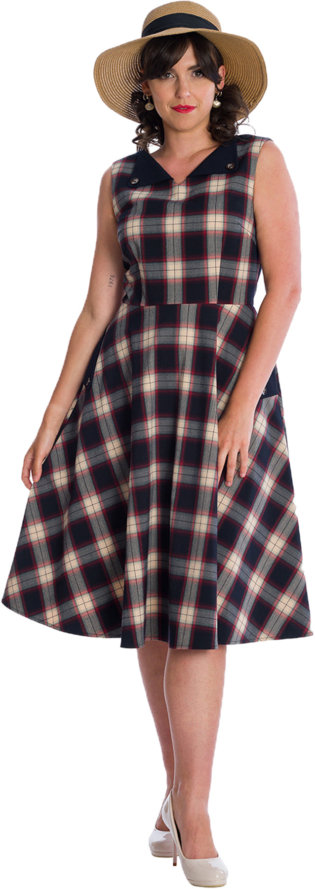 Banned_SAIL_DAY_Vintage_TARTAN_Karo_Check_V-NECK_50s_Traeger_SWING_DRESS_Kleid_Killer_Kirsche-1