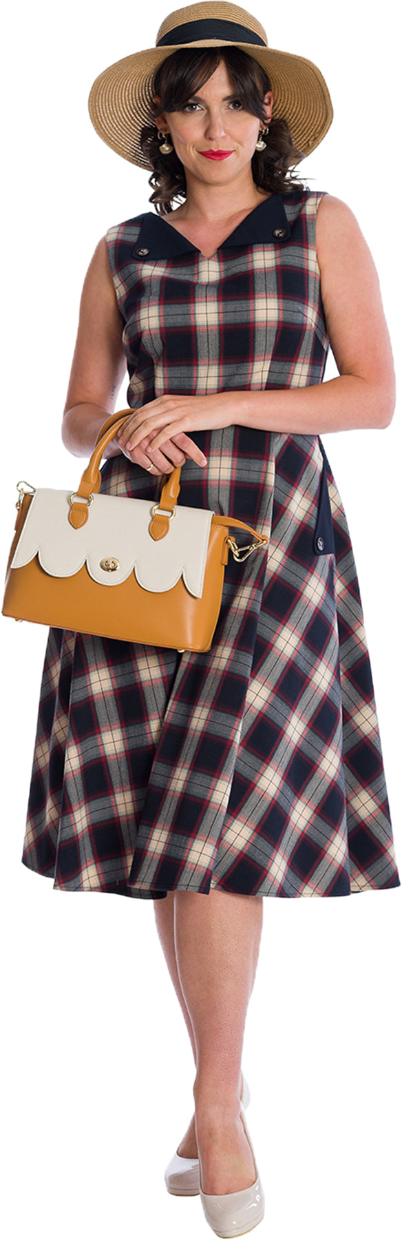 Banned_SAIL_DAY_Vintage_TARTAN_Karo_Check_V-NECK_50s_Traeger_SWING_DRESS_Kleid_Killer_Kirsche-2