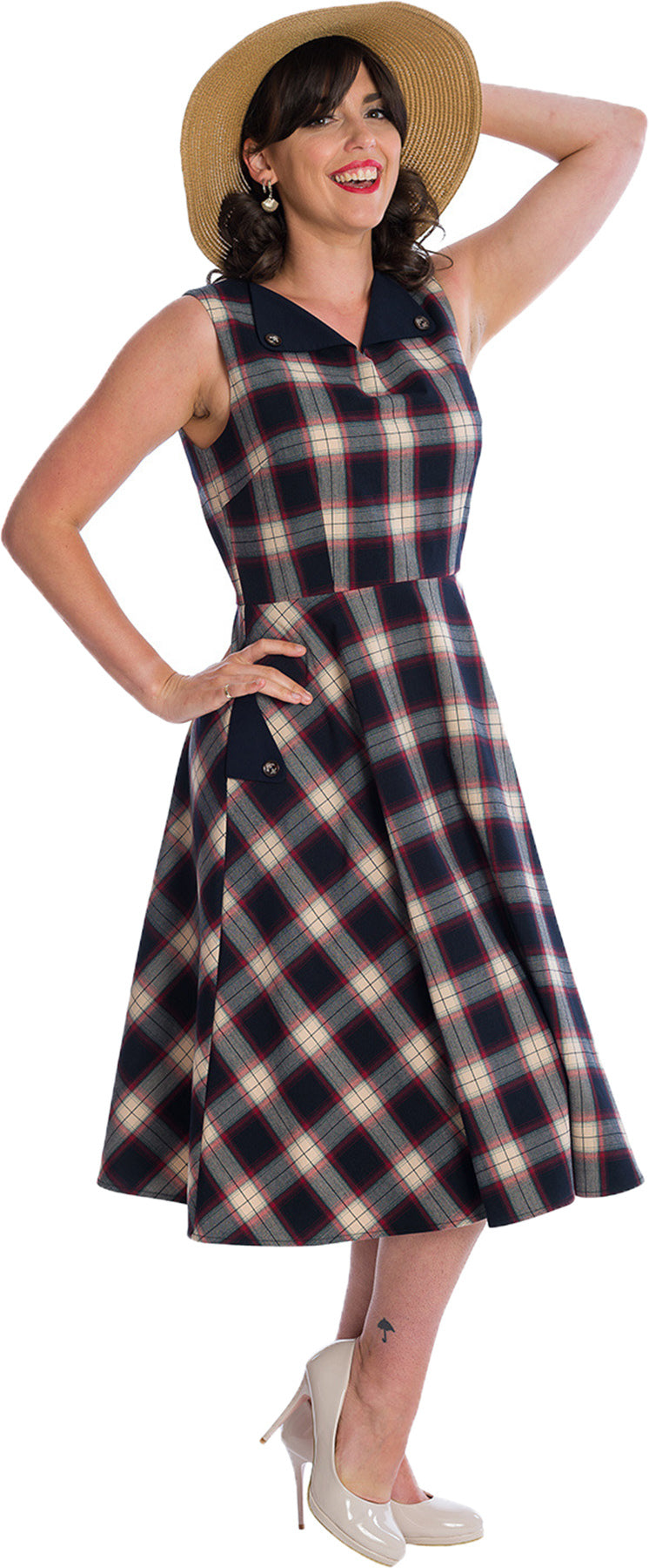Banned_SAIL_DAY_Vintage_TARTAN_Karo_Check_V-NECK_50s_Traeger_SWING_DRESS_Kleid_Killer_Kirsche-3