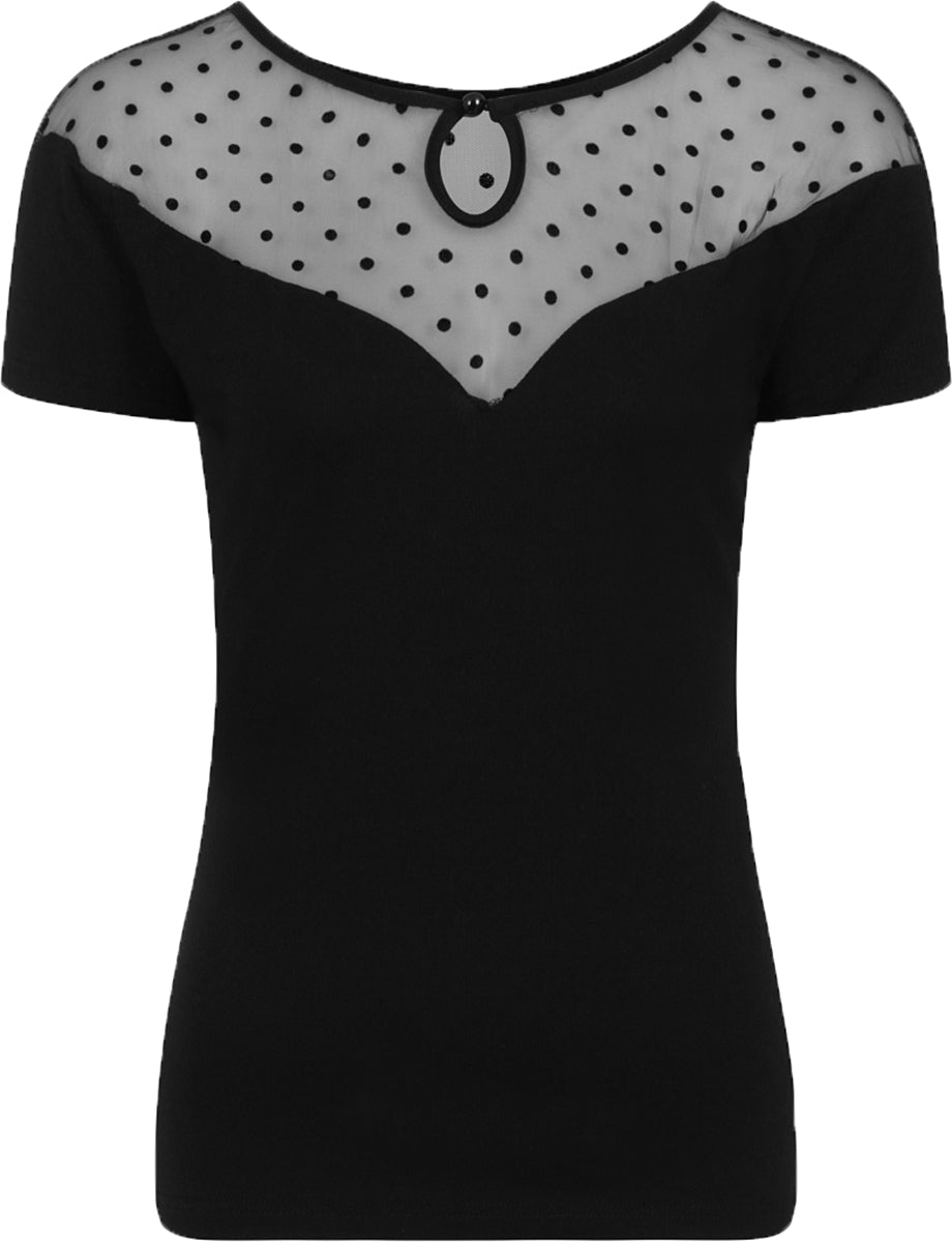 Banned_SMOULDER_Vintage_POLKA_DOT_TueLL_Kurzarm_Shirt_OBERTEIL_Schwarz-2