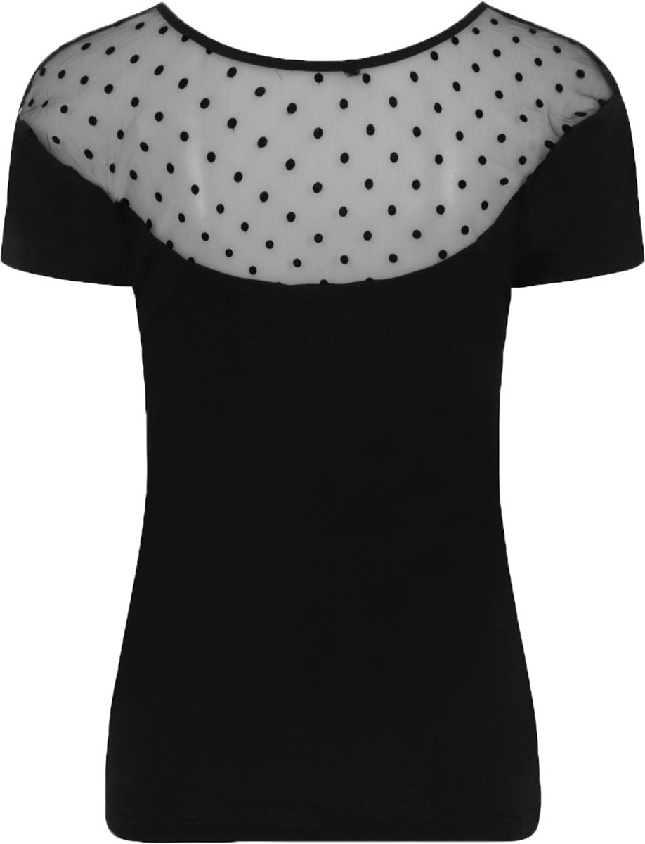Banned_SMOULDER_Vintage_POLKA_DOT_TueLL_Kurzarm_Shirt_OBERTEIL_Schwarz-3