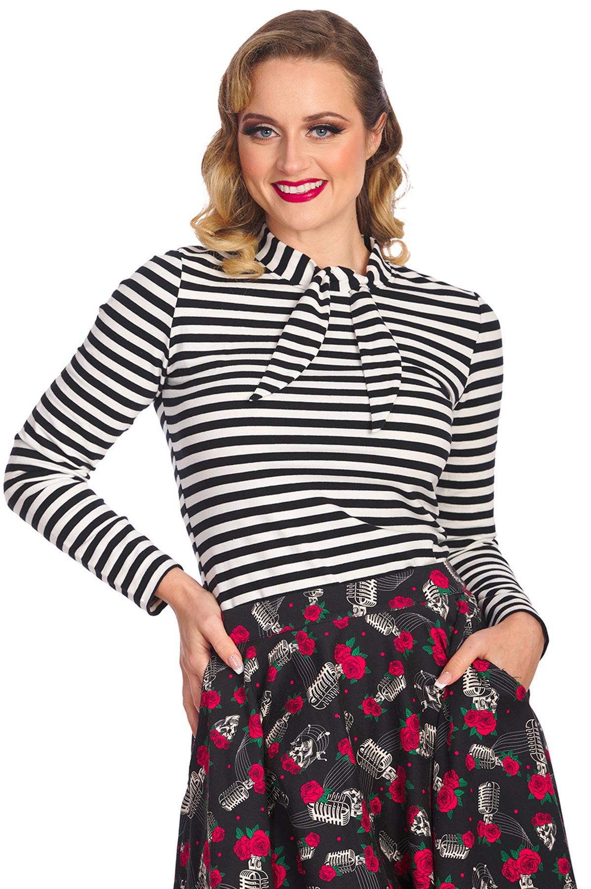 Banned_SPOOKS_and_STRIPES_Basic_STREIFEN_Vintage_RETRO_Langarm_SHIRT_Oberteil_-_Plus_Size_killer_kirsche_1
