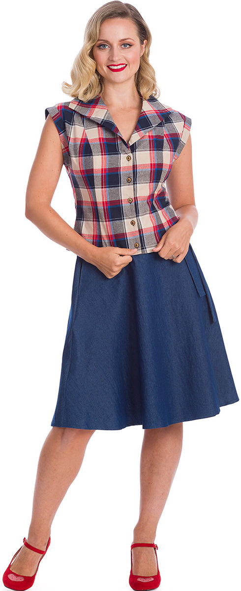 Banned_SUMMER_SEASIDE_Vintage_karo_Buttoned_V-Neck_BLUSE_Oberteil_kurzarm_killer_kirsche_2