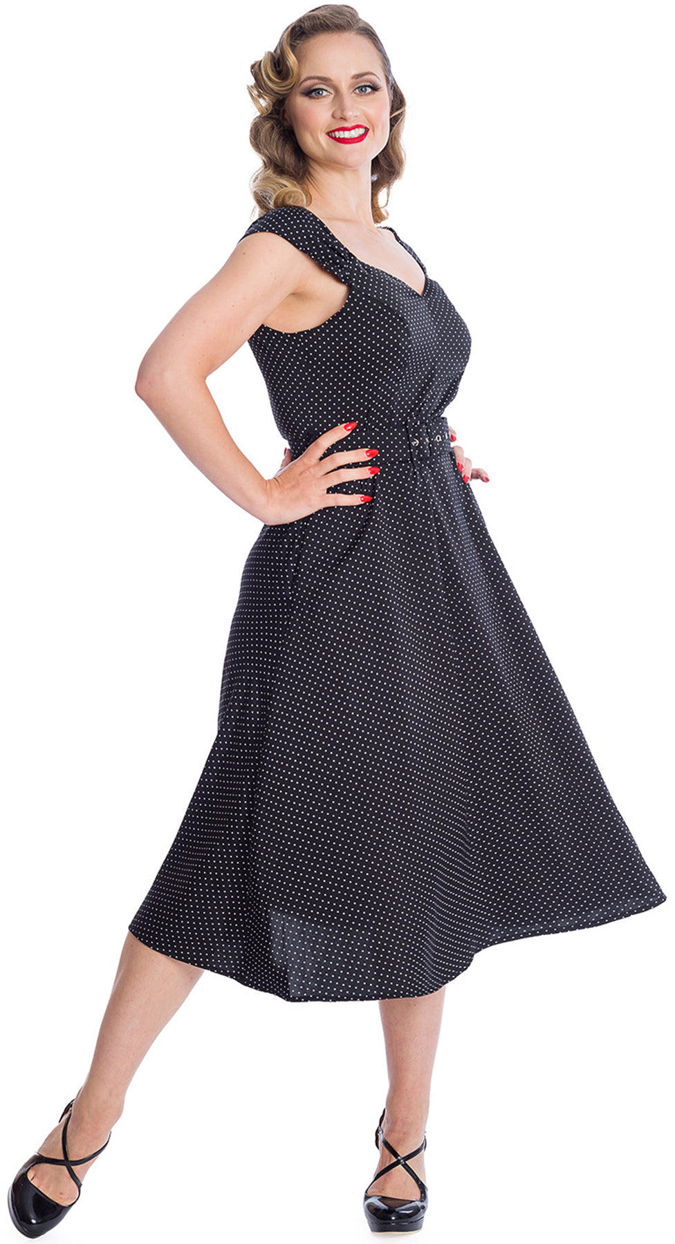 Banned_SUMMER_SILKY_SPOT_Punkte_DOT_Kurzarm_50s_SWING_DRESS_Kleid_Killer_kirsche_46y7863XeifwEw