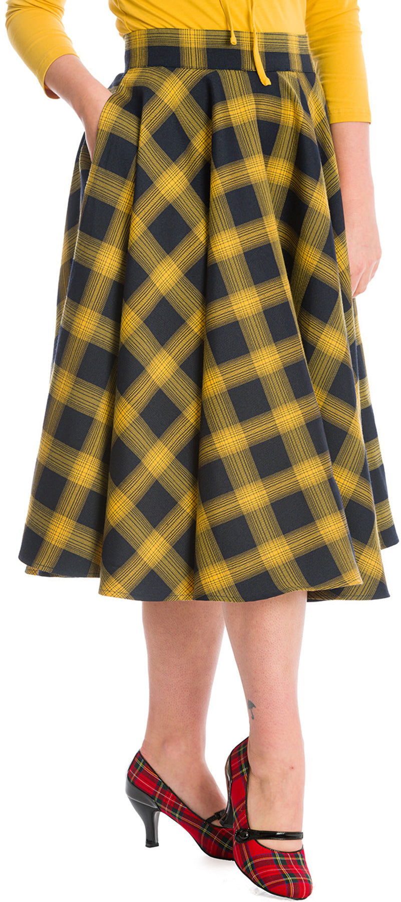 Banned_SWEET_CHECK_Vintage_KARO_Tartan_Tellerrock_SWING_SKIRT_Gelb-Navy_PLUS_SIZE_killer_kirsche